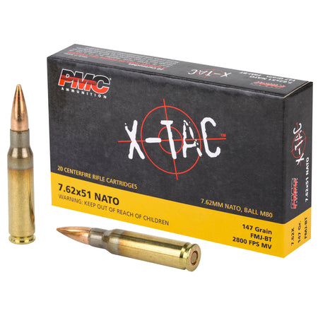 PMC X-Tac 7.62x51mm NATO M80 BALL 147 gr FMJ-BT 20 Per Box - 500/Case