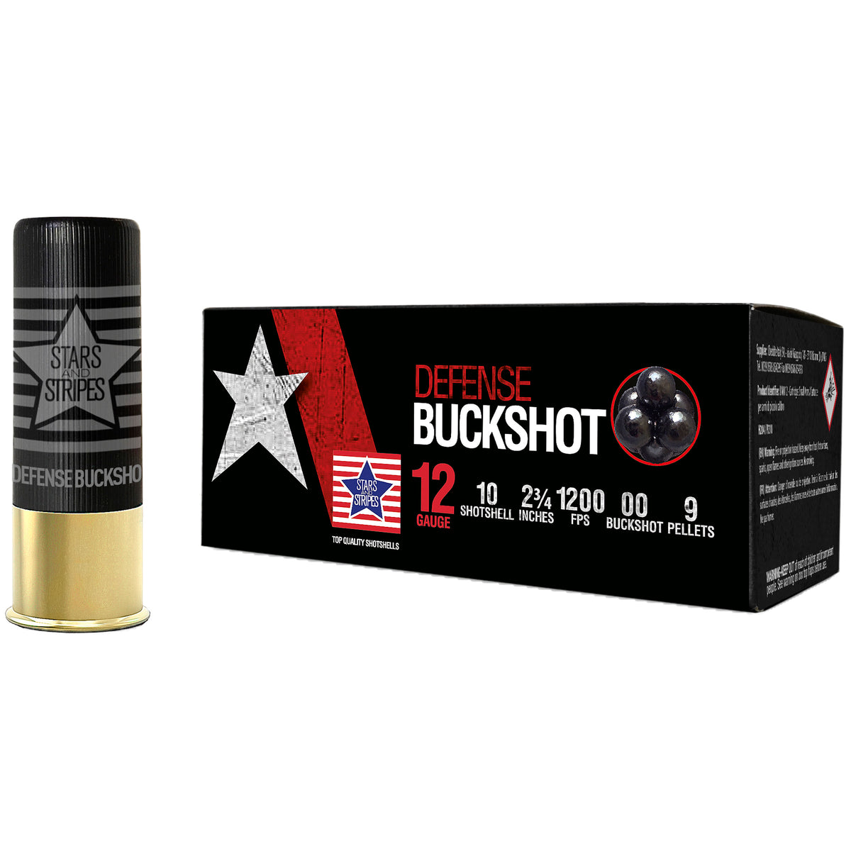 Stars and Stripes 12 Gauge Defense 9 Pellets 00 Buck 7/8 oz 2.75 in 10/Box