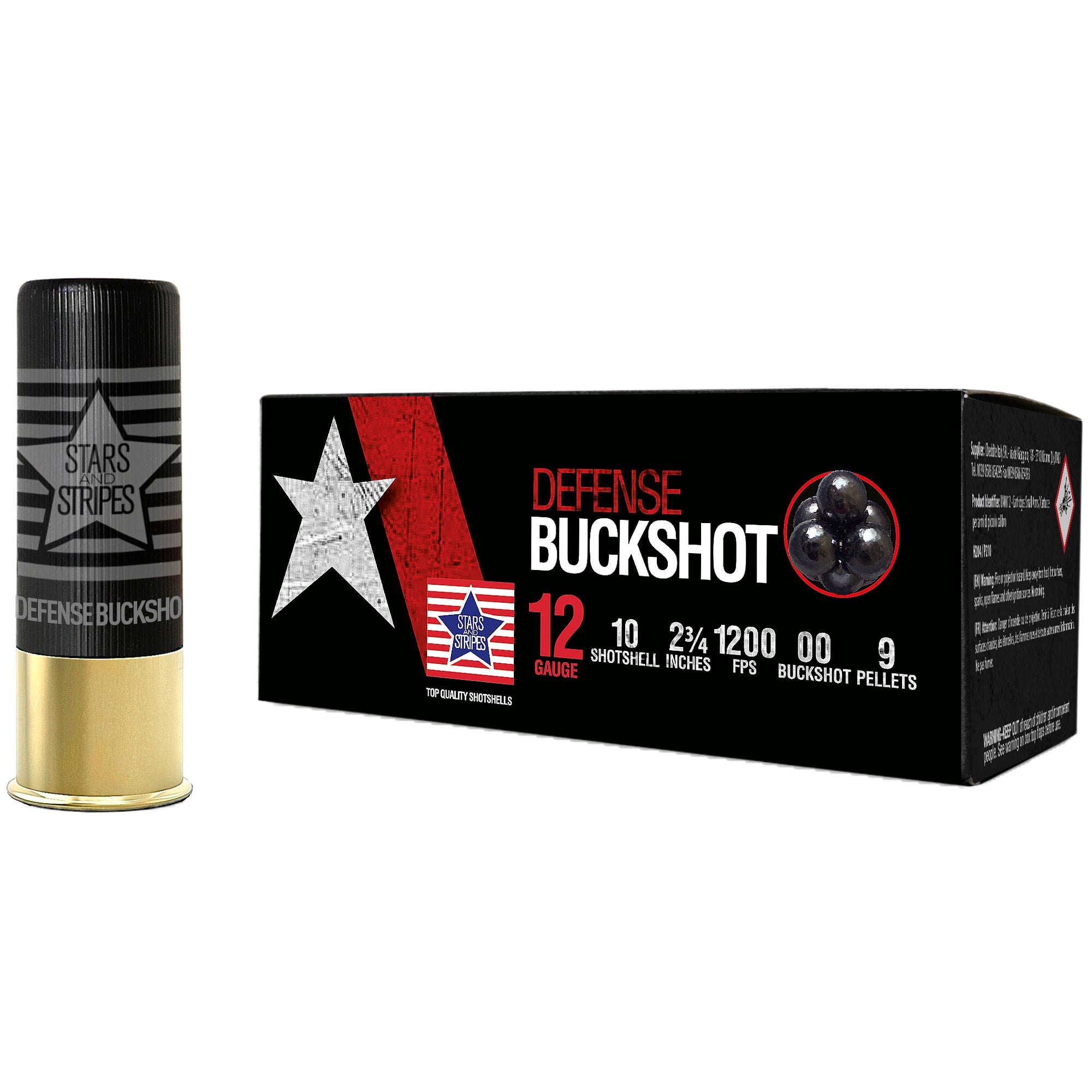 Stars and Stripes 12 Gauge Defense 9 Pellets 00 Buck 7/8 oz 2.75 in 10/Box
