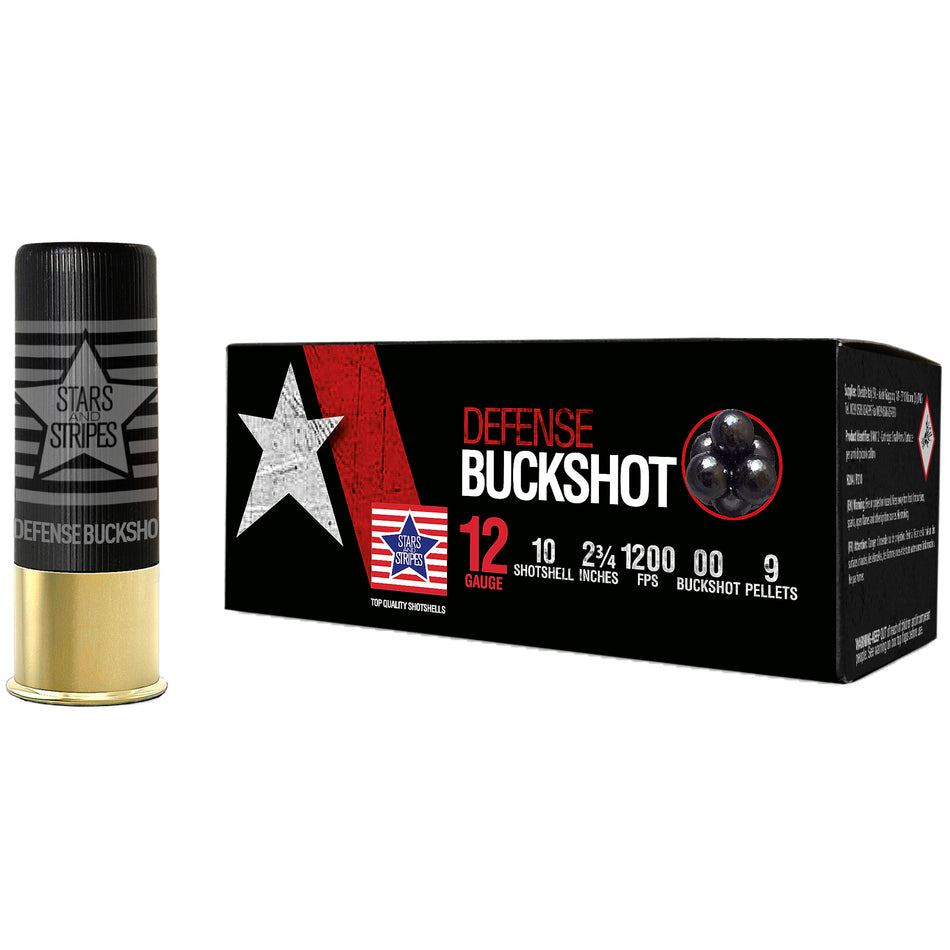 Stars and Stripes 12 Gauge Defense 9 Pellets 00 Buck 7/8 oz 2.75 in 10/Box