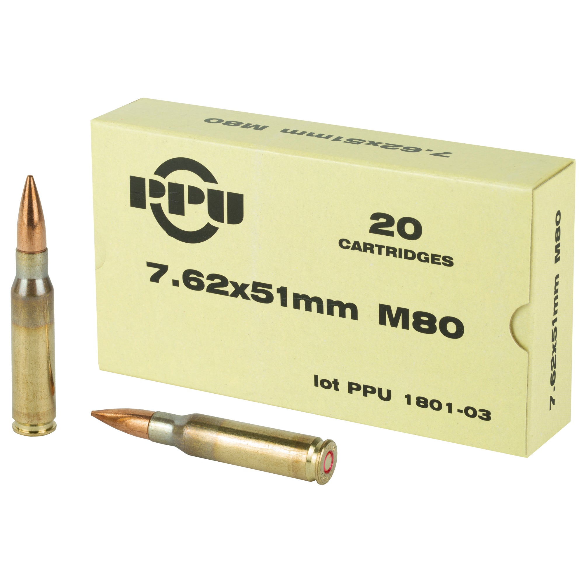 Prvi Partizan .308 Win / 7.62x51mm M80 Full Metal Jacket Boat Tail 145 Grain 20/Box