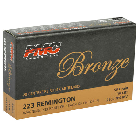PMC Bronze 223 Rem 55 gr Full Metal Jacket Boat Tail 20 Per Box - 1000/Case