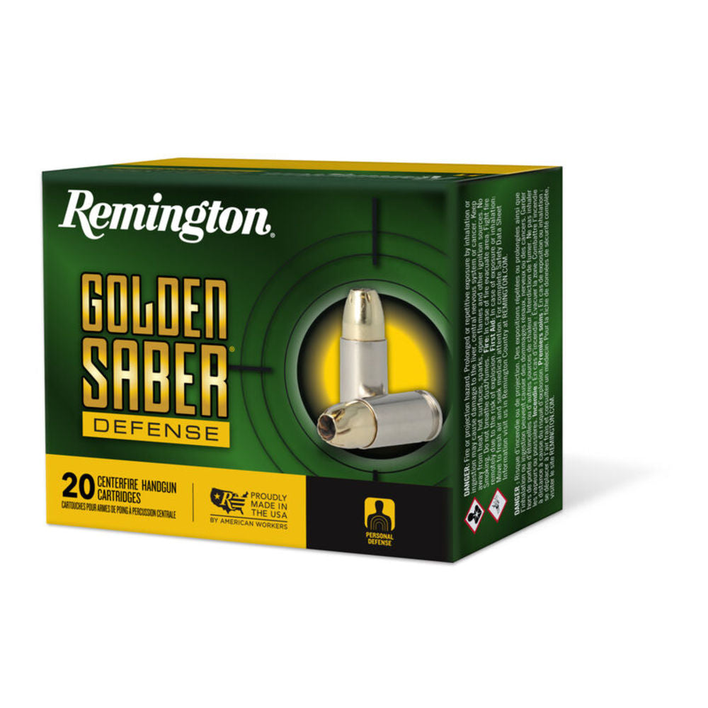 Remington 9mm Luger / Parabellum Golden Saber Defense +P Brass Jacket Hollow Point 124 Grain 20/Box
