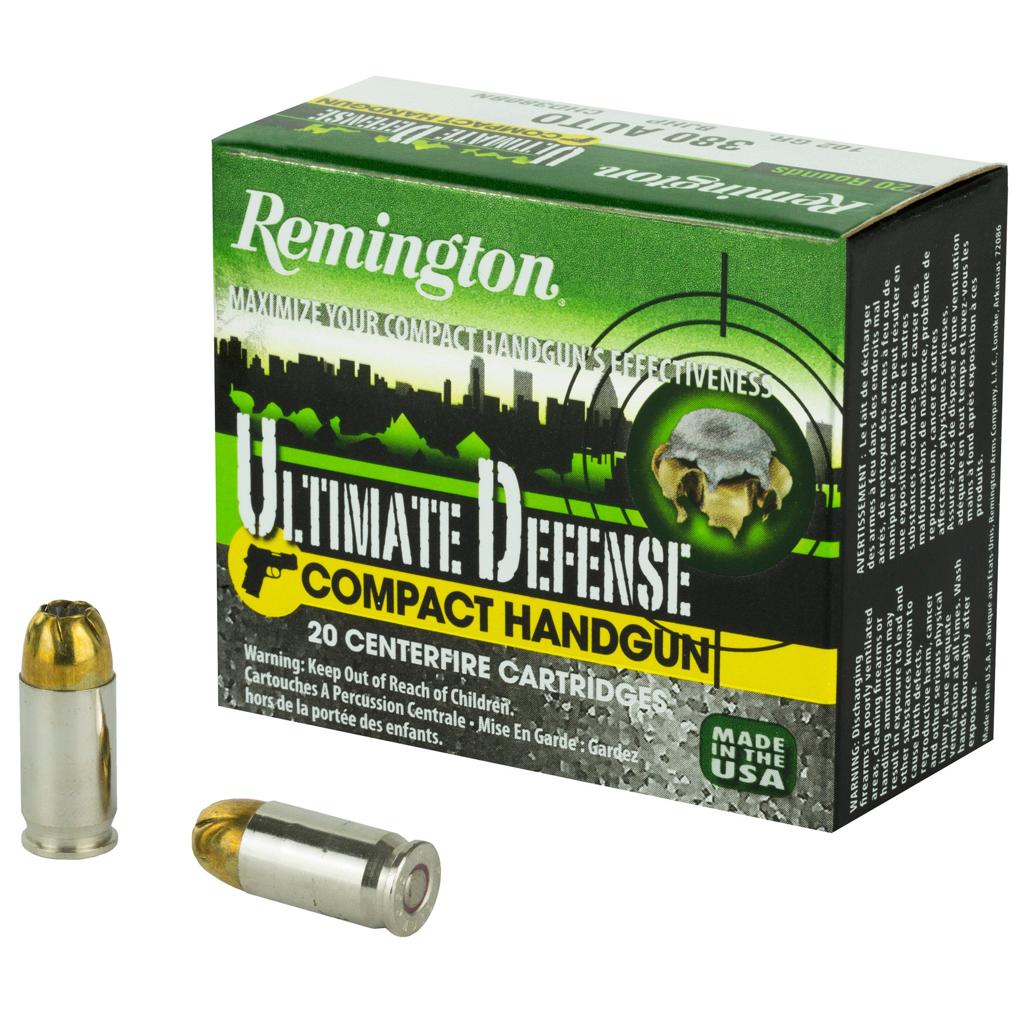 Remington .380 ACP/Auto Ultimate Defense Compact Brass Jacket Hollow Point 102 Grain 20/Box