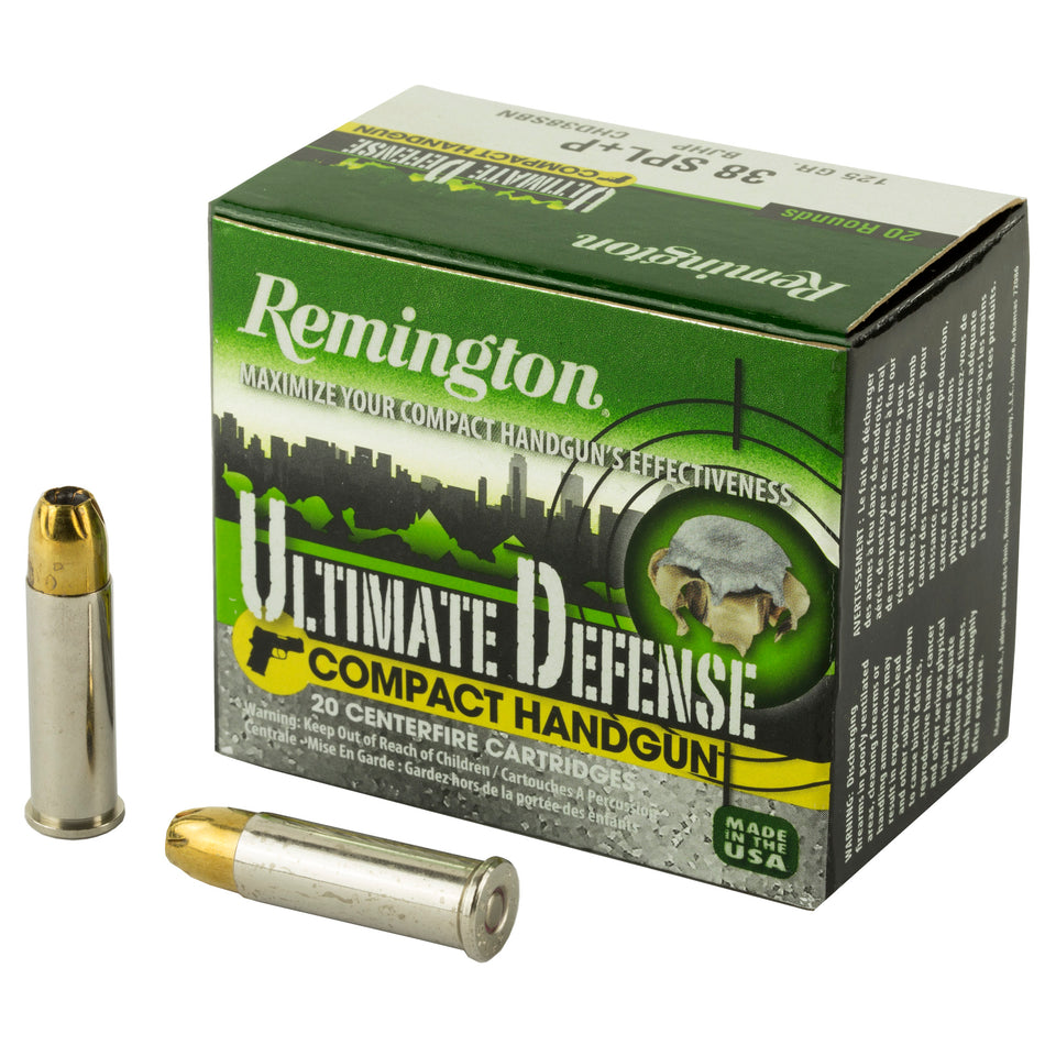 Remington .38 Special Ultimate Defense Compact +P Brass Jacket Hollow Point 125 Grain 20/Box
