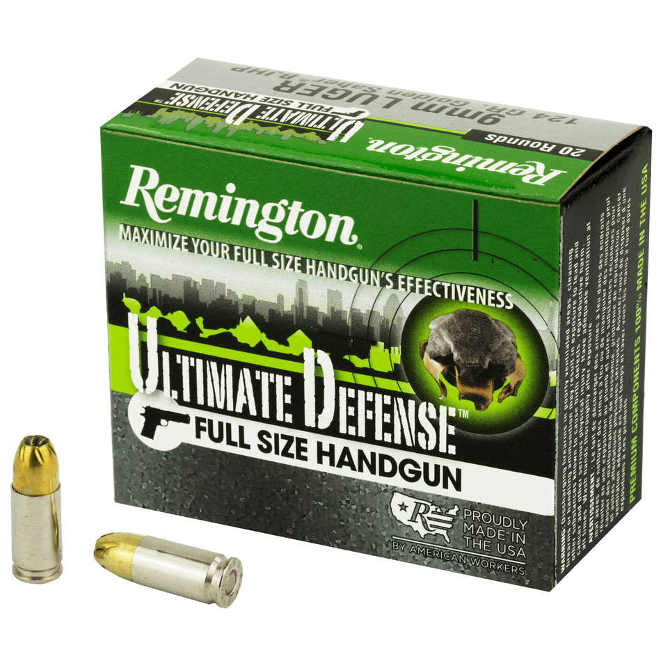 Remington 9mm Luger / Parabellum Ultimate Defense Full-Size Brass Jacketed Hollow Point 124 Grain 20/Box