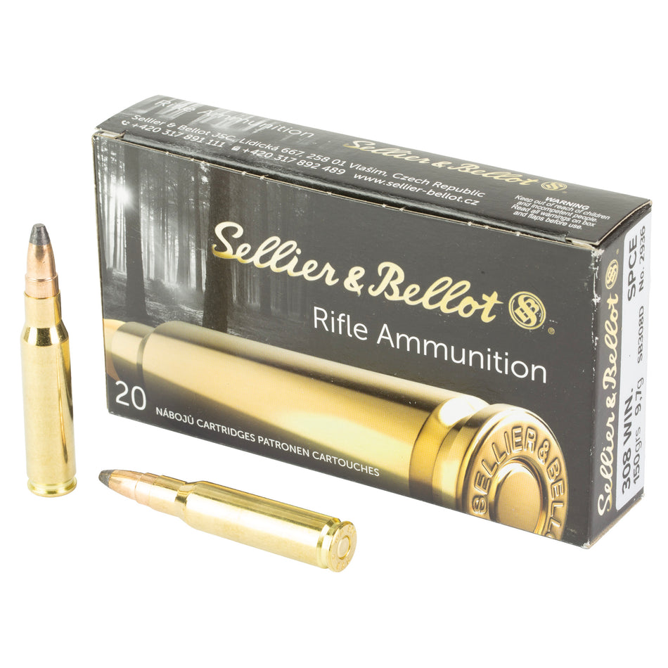 Sellier and Bellot .308 Win / 7.62x51mm Rifle Soft Point Cut Through Edge 150 Grain 20/Box