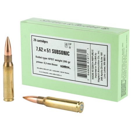 Sellier and Bellot .308 Win / 7.62x51mm Match Hollow Point Boat Tail Subsonic 200 Grain 20/Box