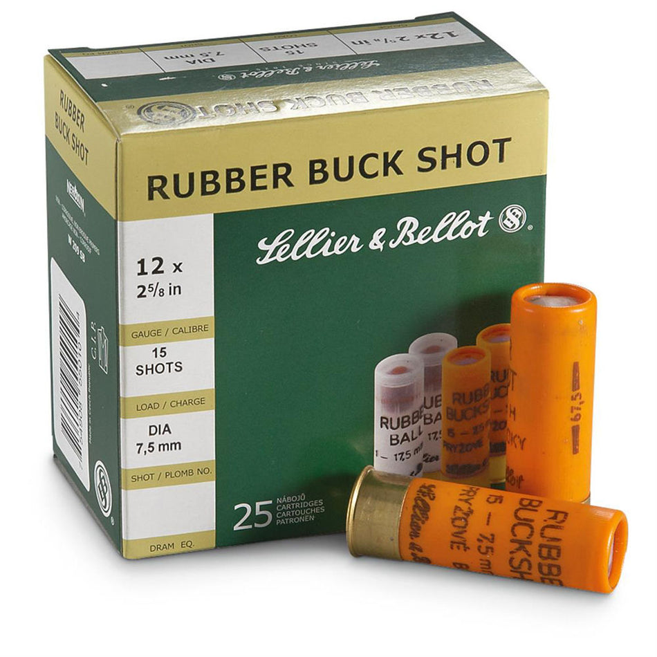 Sellier and Bellot 12 Gauge Rubber Buck Shot Rubber Ball 15 Rubber Pellets #1 Buck 1/8 oz 2.75 in 25/Box
