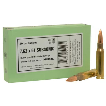 Sellier and Bellot .308 Win / 7.62x51mm Match Hollow Point Boat Tail Subsonic 200 Grain 600/Box