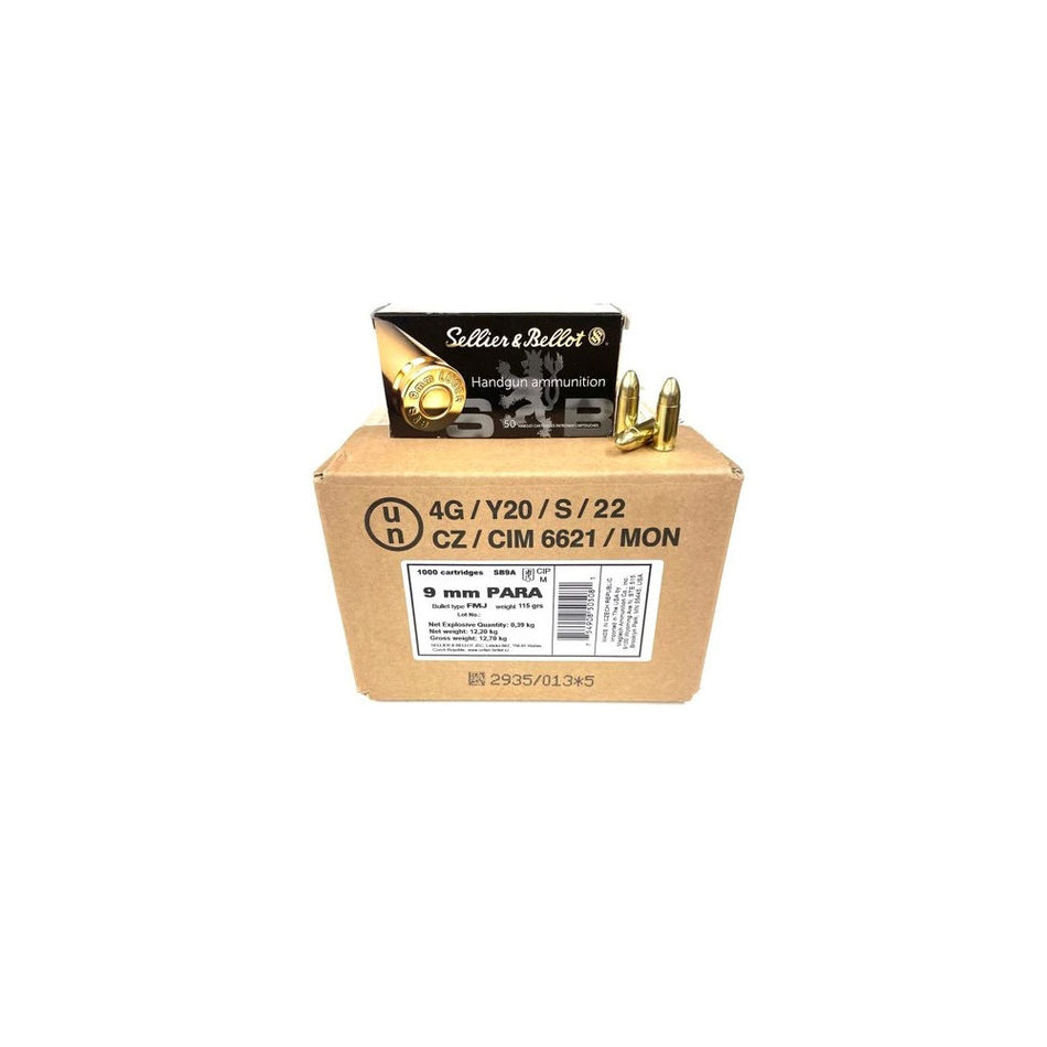 Sellier and Bellot 9mm Luger / Parabellum Handgun Full Metal Jacket 115 Grain 1000/Box [Item 6732]