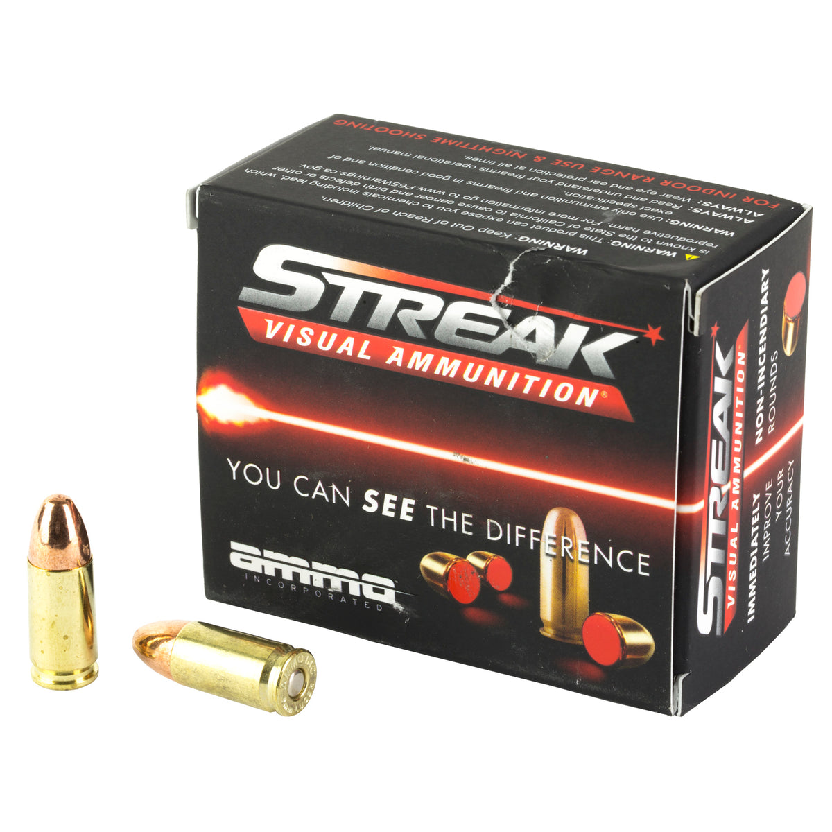 Ammo Inc 9mm Luger / Parabellum Streak Visual (RED) Tracer Total Metal Case 115 Grain 20/Box