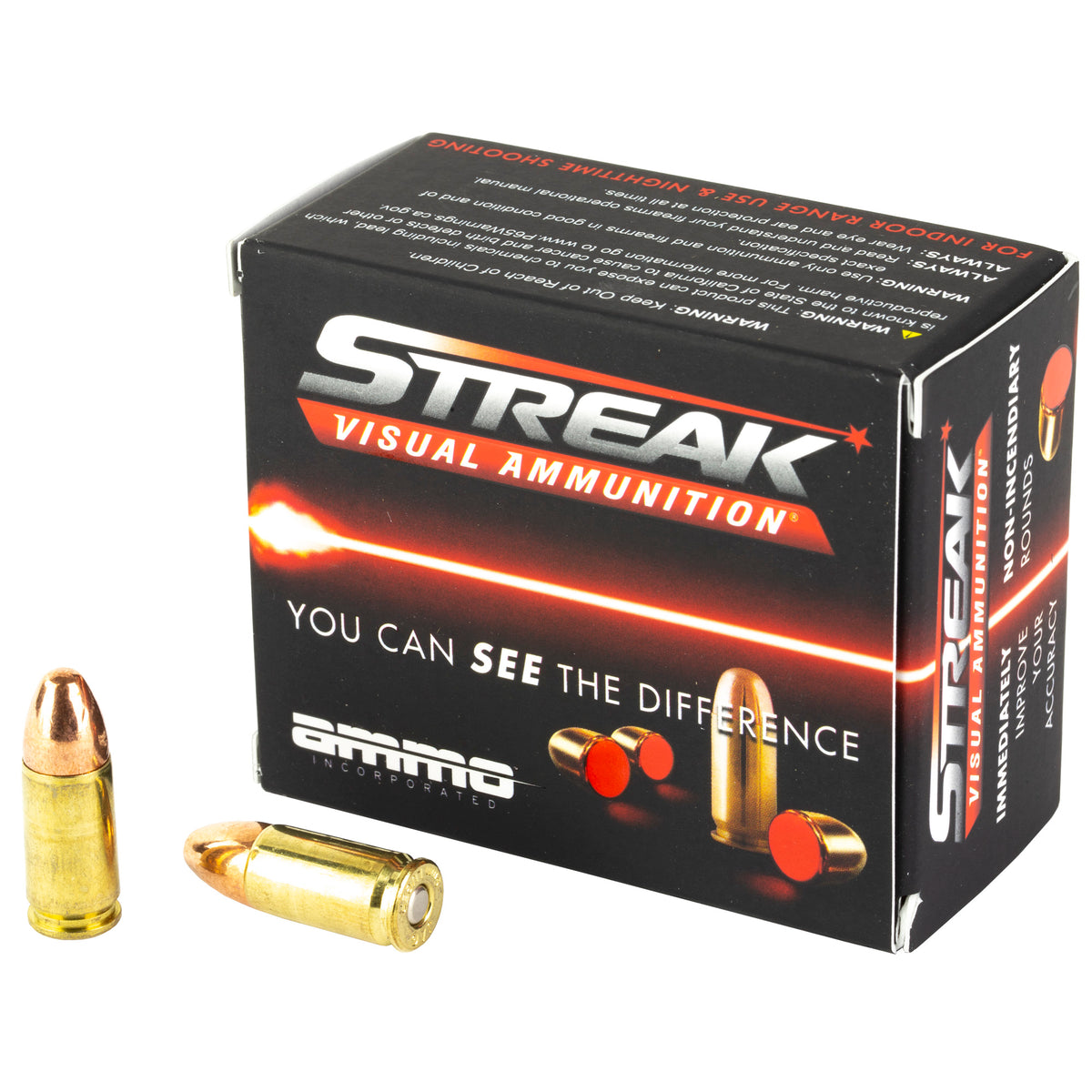Ammo Inc 9mm Luger / Parabellum Streak Visual (RED) Tracer Total Metal Case 124 Grain 20/Box
