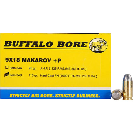 Buffalo Bore 9mm Makarov Personal Defense Hard Cast Flat Nose 115 Grain 20/Box