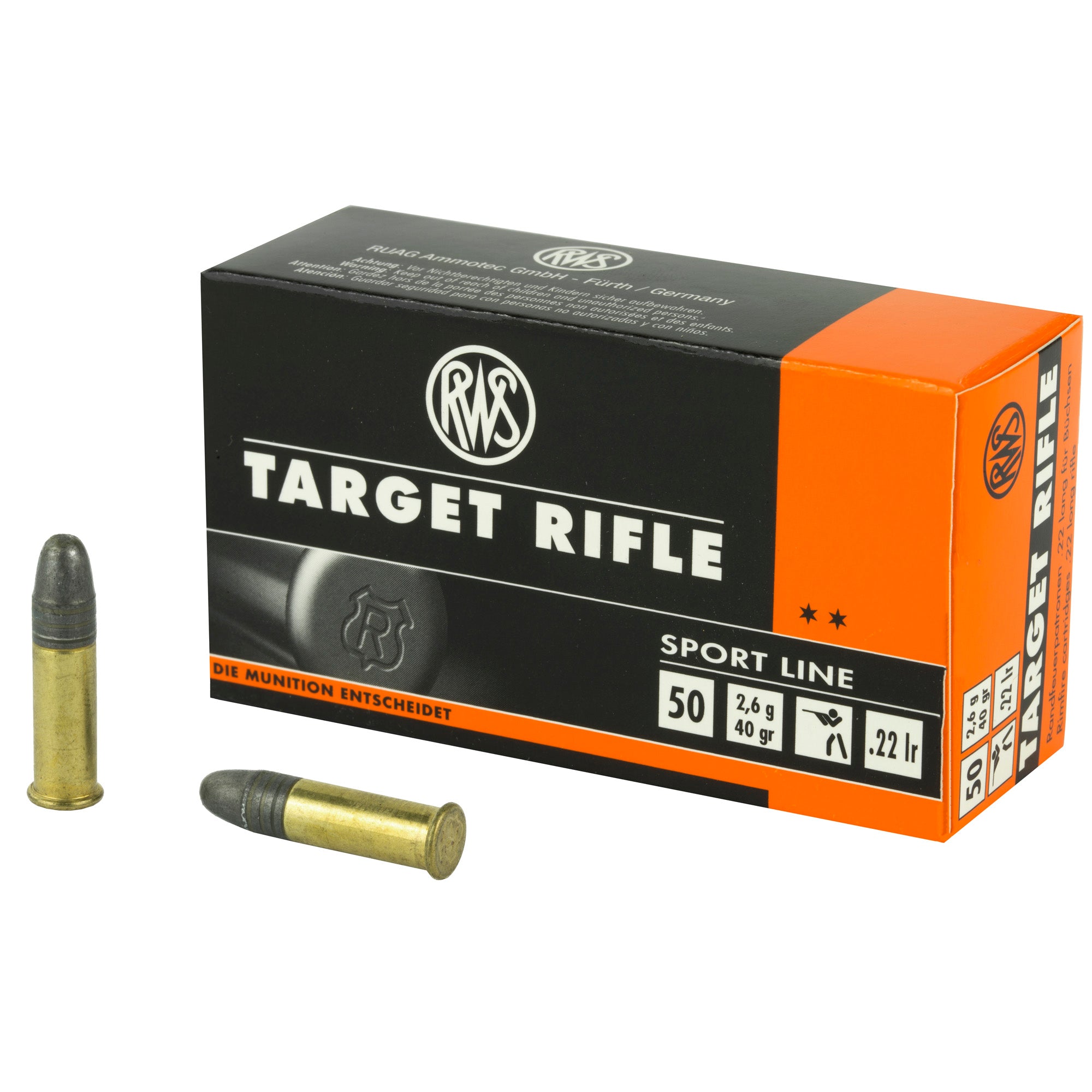 RWS .22 Long Rifle Target Rifle Sport Line Lead Round Nose 40 Grain 50/Box