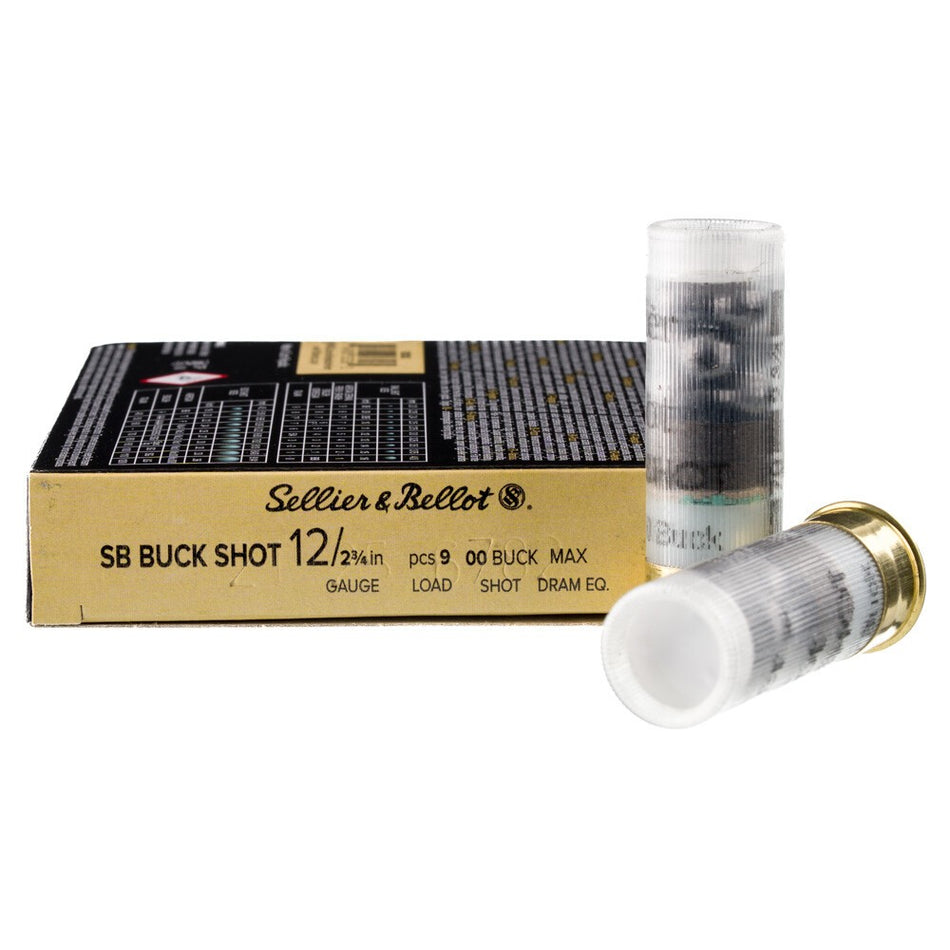 Sellier and Bellot 12 Gauge SB Buck Shot Hunting 9 Pellets 00 Buck 1-1/8 oz 2.75 in 10/Box 1200 FPS
