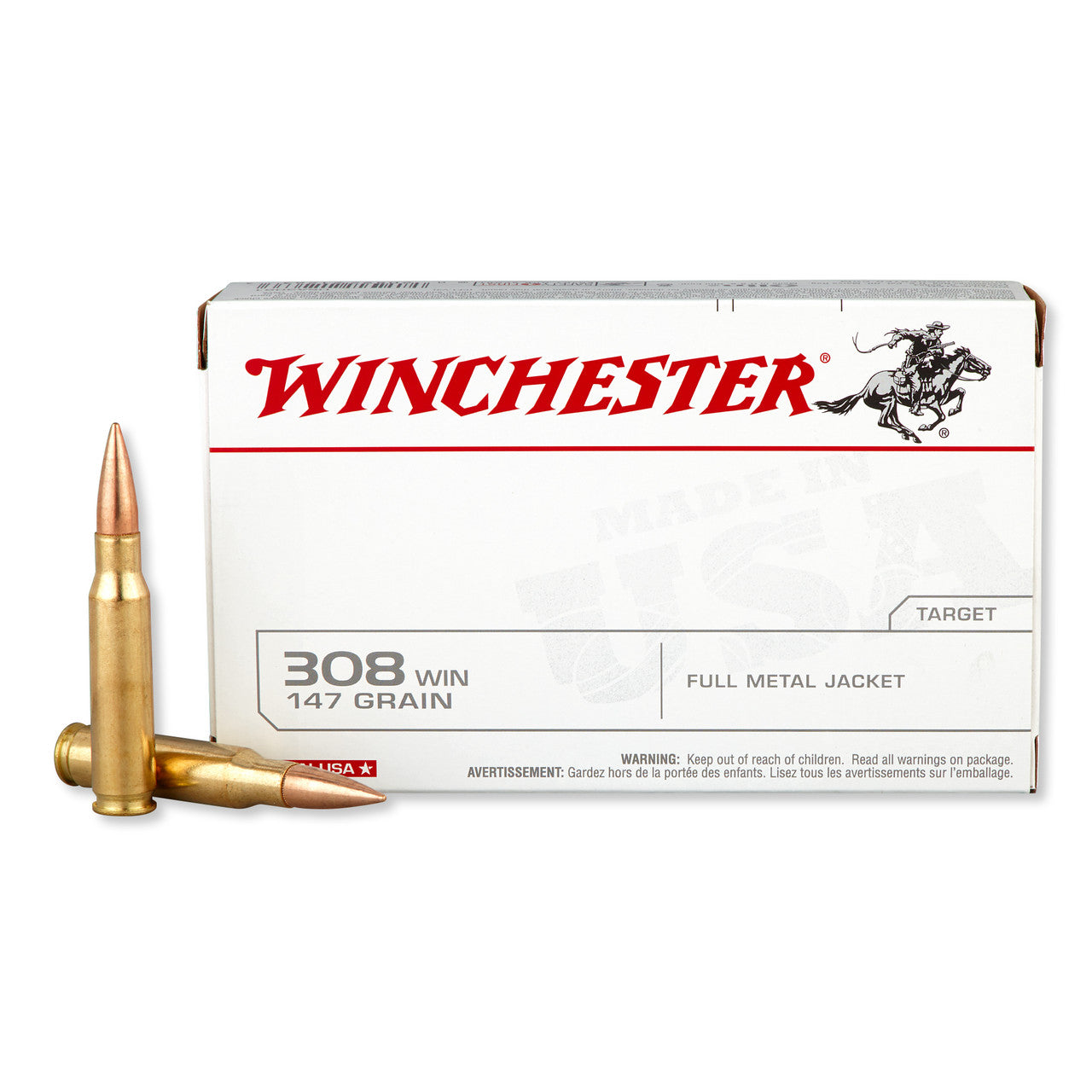 Winchester .308 Win / 7.62x51mm USA WHITE BOX Full Metal Jacket 147 Grain 20/Box