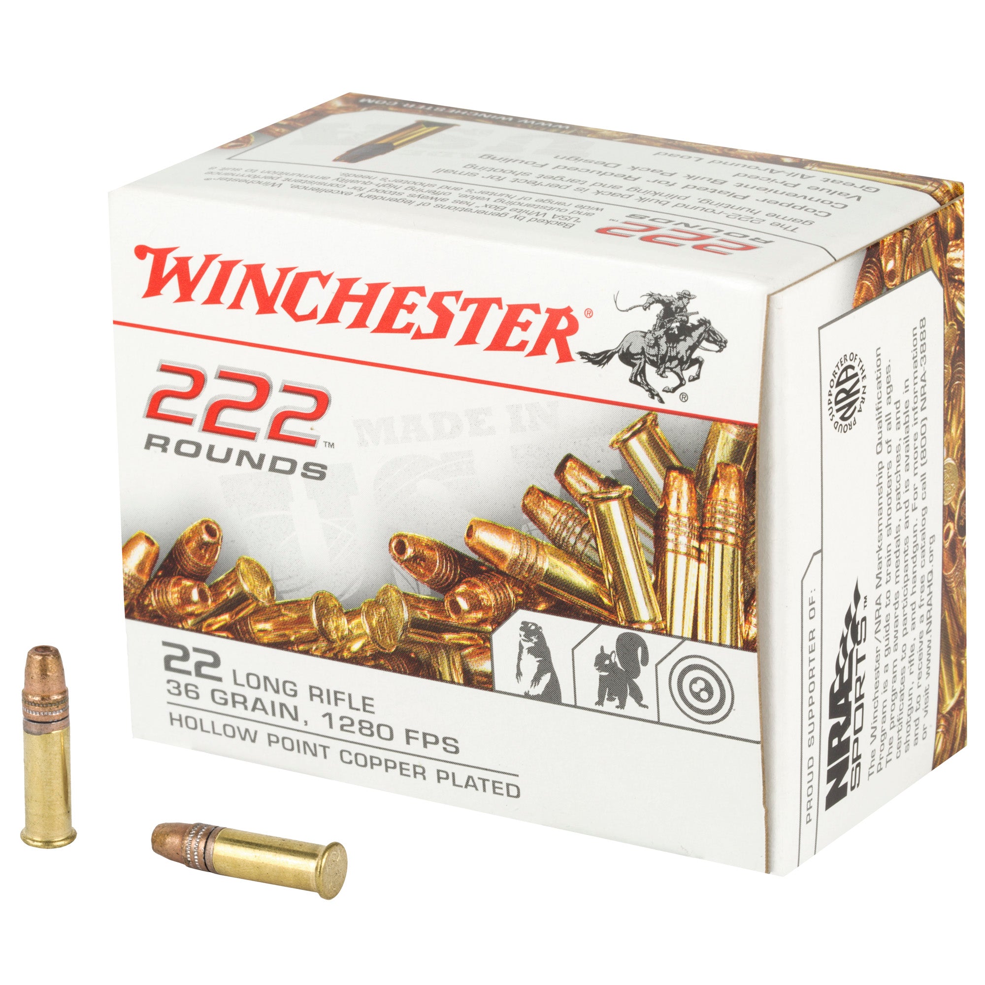 Winchester .22 Long Rifle USA 222 Copper Plated Hollow Point 36 Grain 222/Box