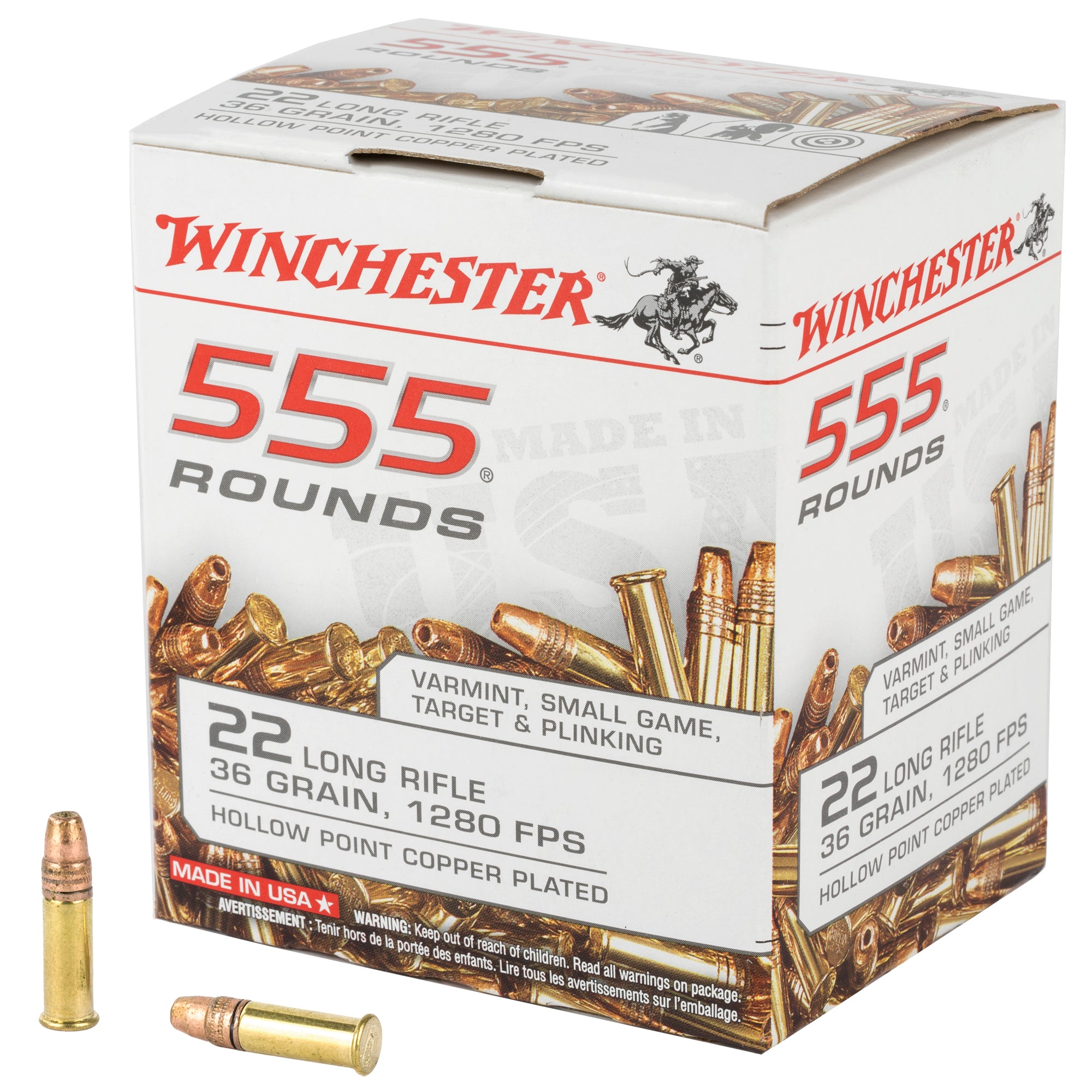 Winchester .22 Long Rifle USA 555 Copper Plated Hollow Point 36 Grain 555/Box