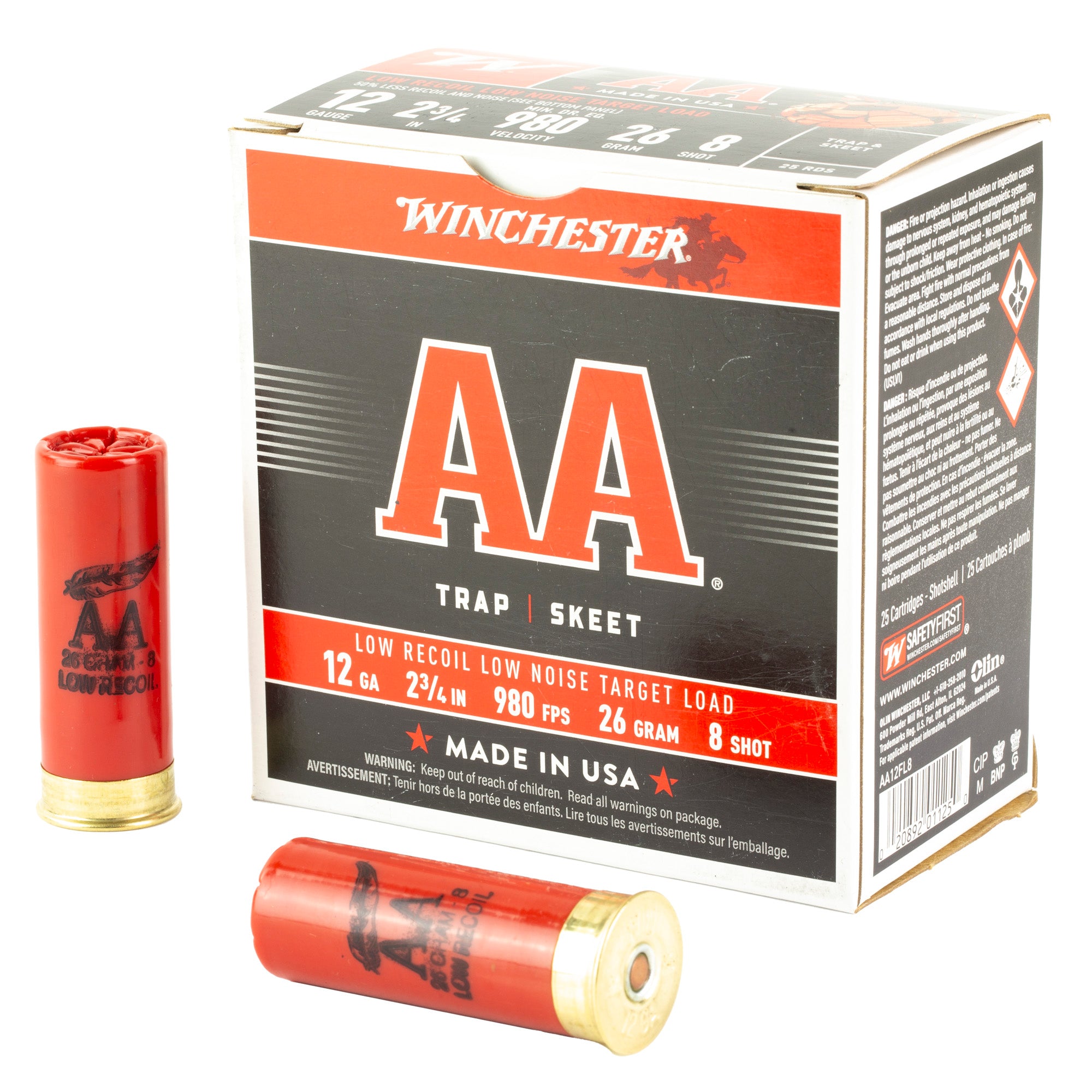 Winchester 12 Gauge AA 26 Gram Low Recoil #8 7/8 oz 2.75 in 25/Box [Item 6379]