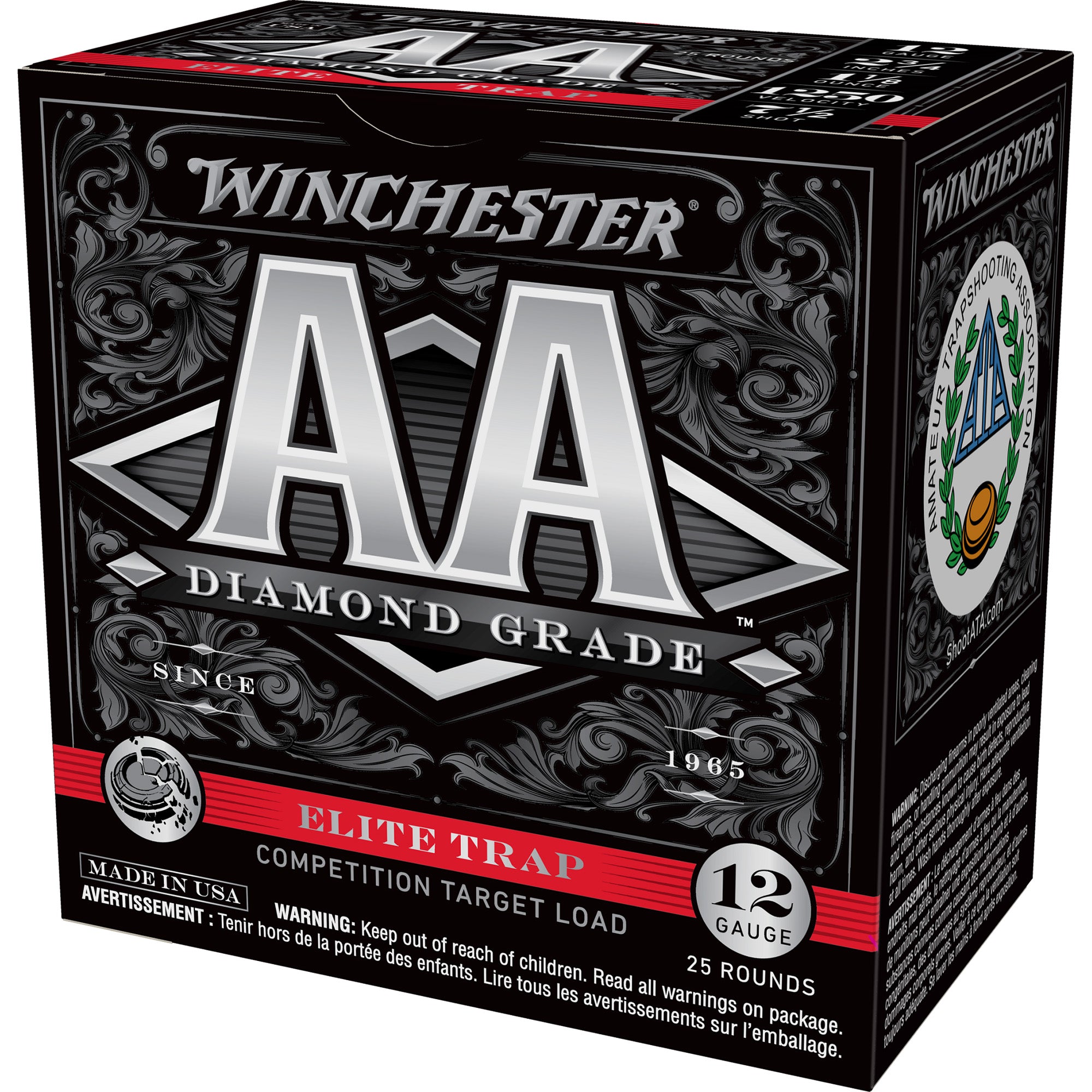 Winchester 12 Gauge AA Diamond Grade Elite Trap Competition Target Load #7.5 1-1/8 oz 2.75 in 25/Box