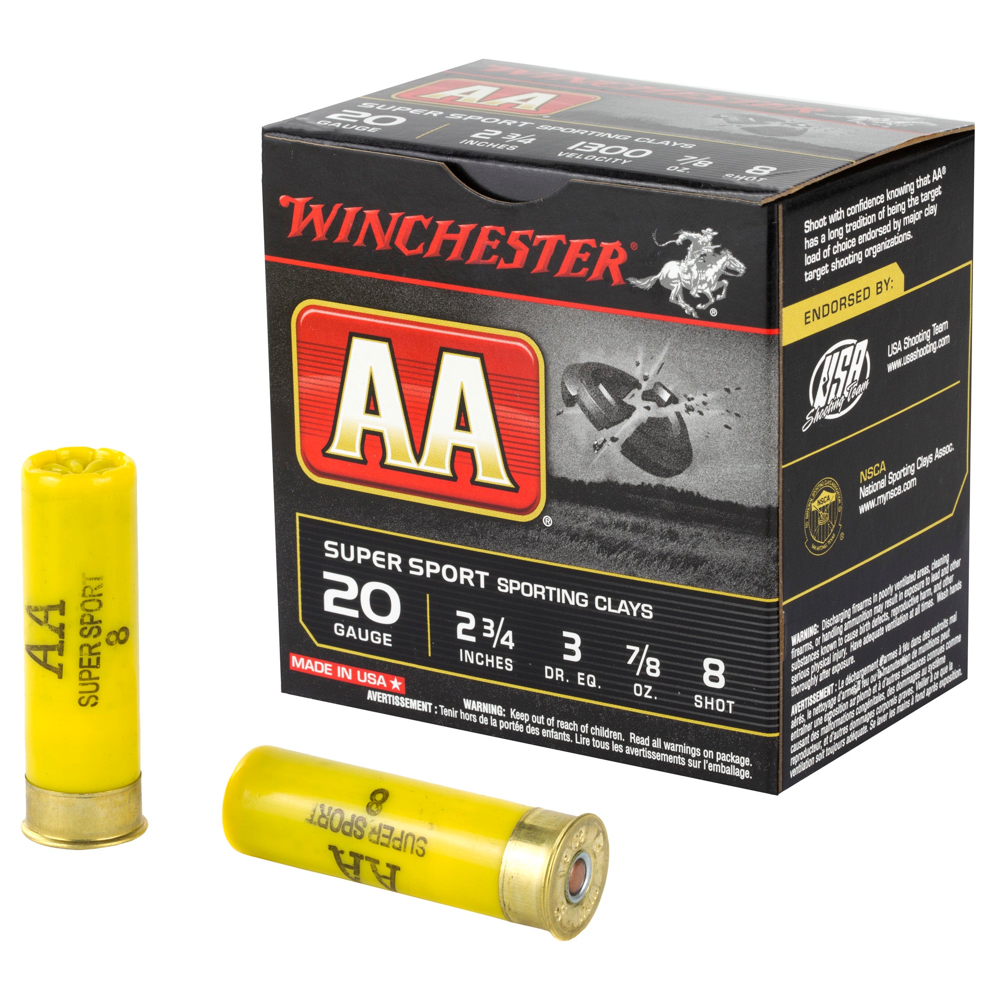 Winchester 20 Gauge AA Supersport Sporting Clay #8 7/8 oz 2.75 in 25/Box [Item 5406]