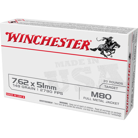 Winchester WM80 M80 M80 Full Metal Jacket Lead Core 149 Grain .308 Win / 7.62x51mm 2790 fps