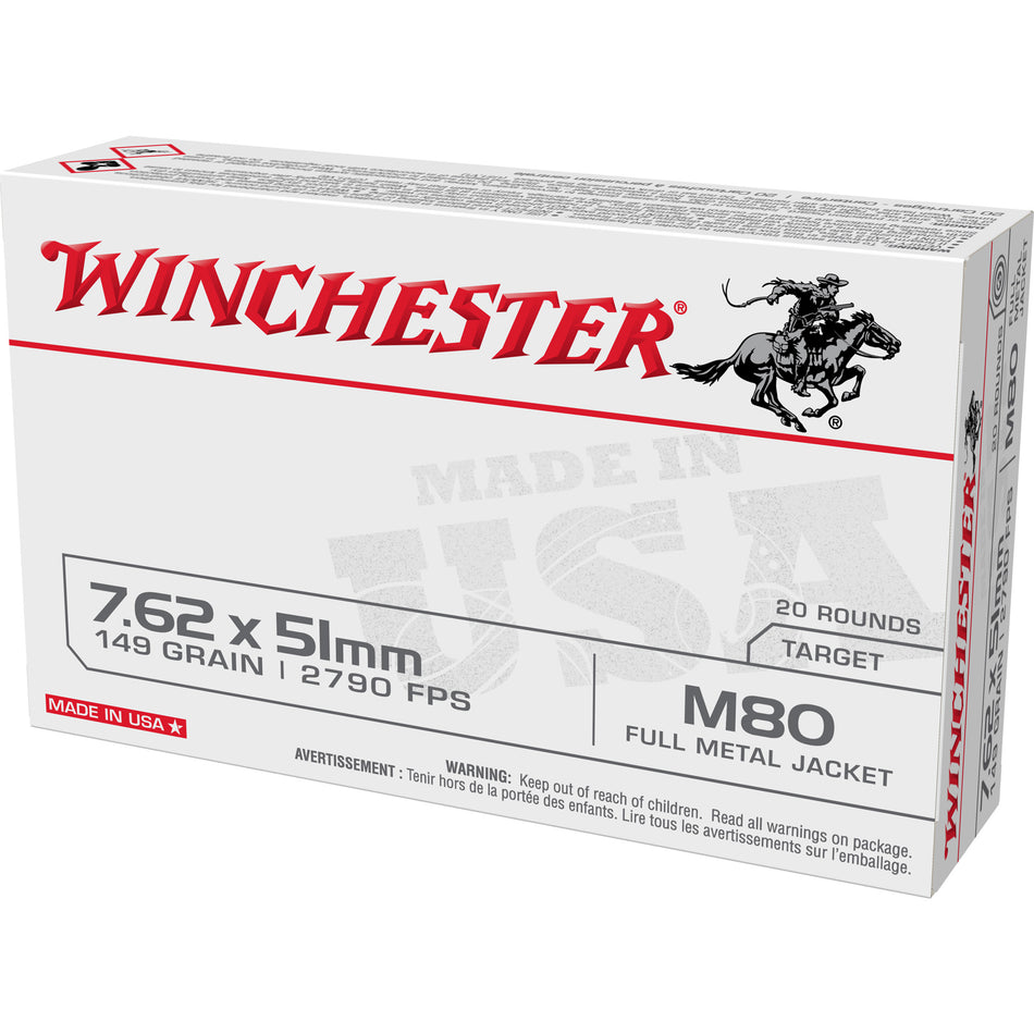 Winchester WM80 M80 M80 Full Metal Jacket Lead Core 149 Grain .308 Win / 7.62x51mm 2790 fps