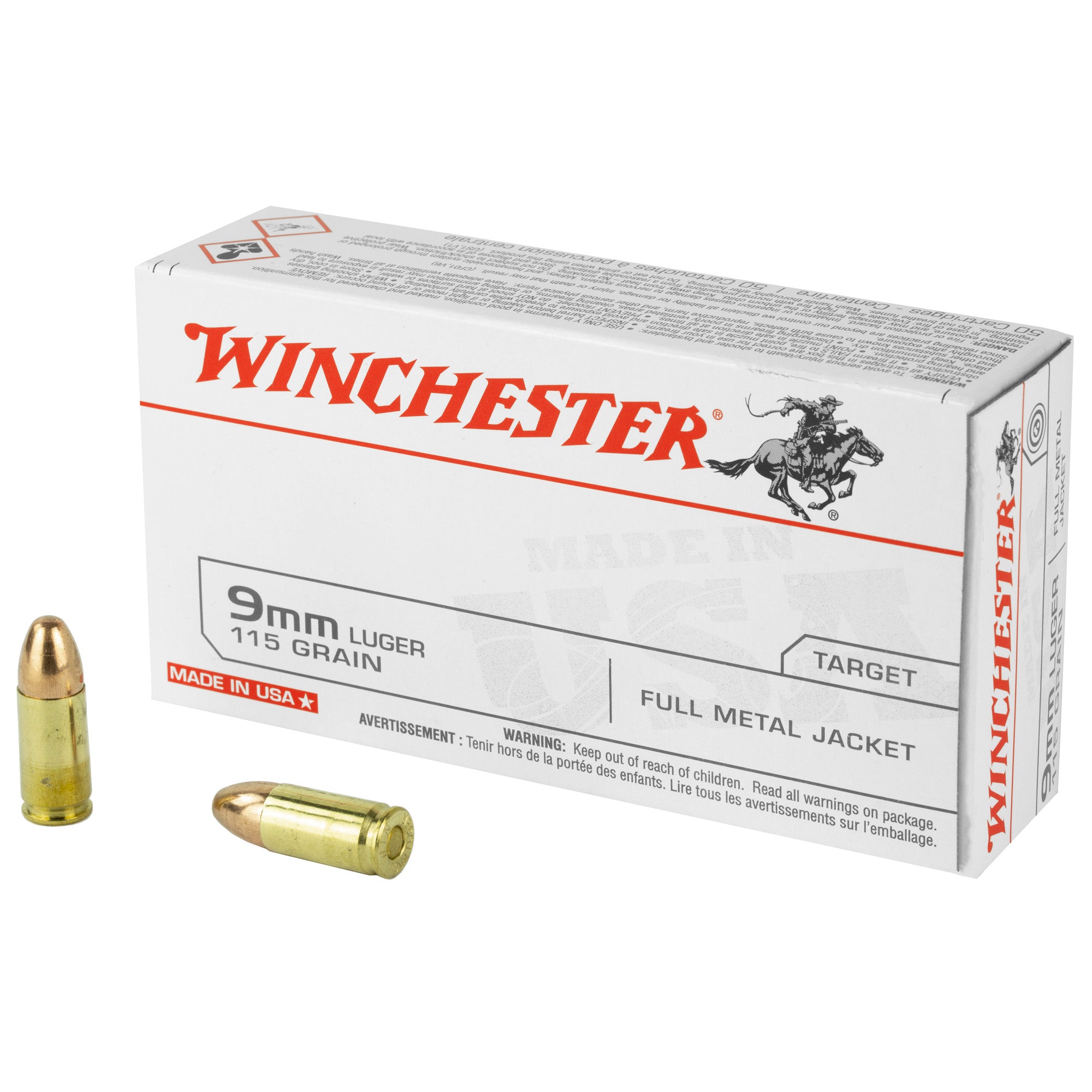 Winchester 9mm Luger / Parabellum USA Full Metal Jacket 115 Grain 50/Box
