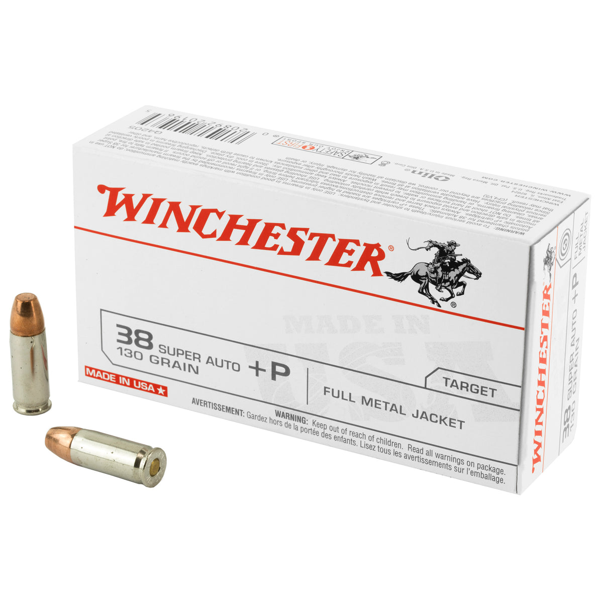 Winchester .38 Super USA +P Full Metal Jacket 130 Grain 50/Box