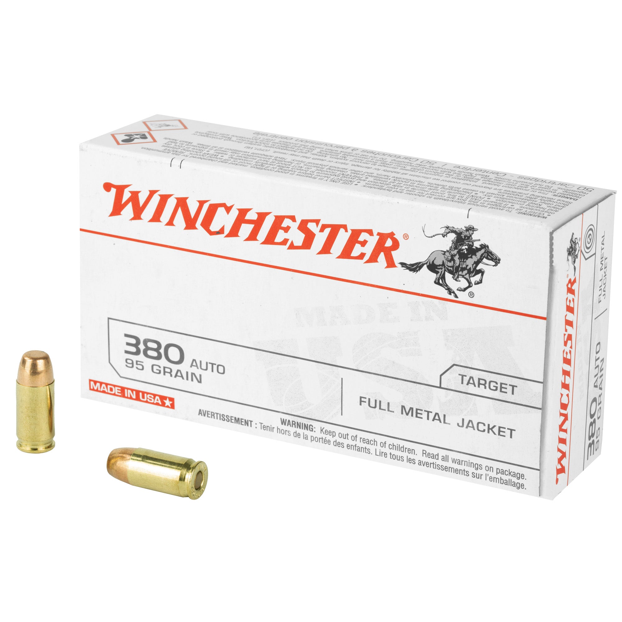 Winchester .380 ACP/Auto USA Full Metal Jacket 95 Grain 50/Box [Item 3642]