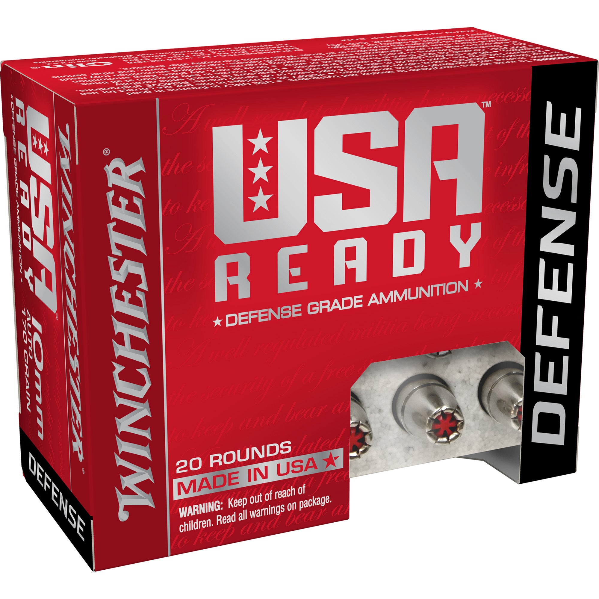 Winchester 10mm Auto USA Ready Hex-Vent Jacketed Hollow Point 170 Grain 20/Box [Item 2305]