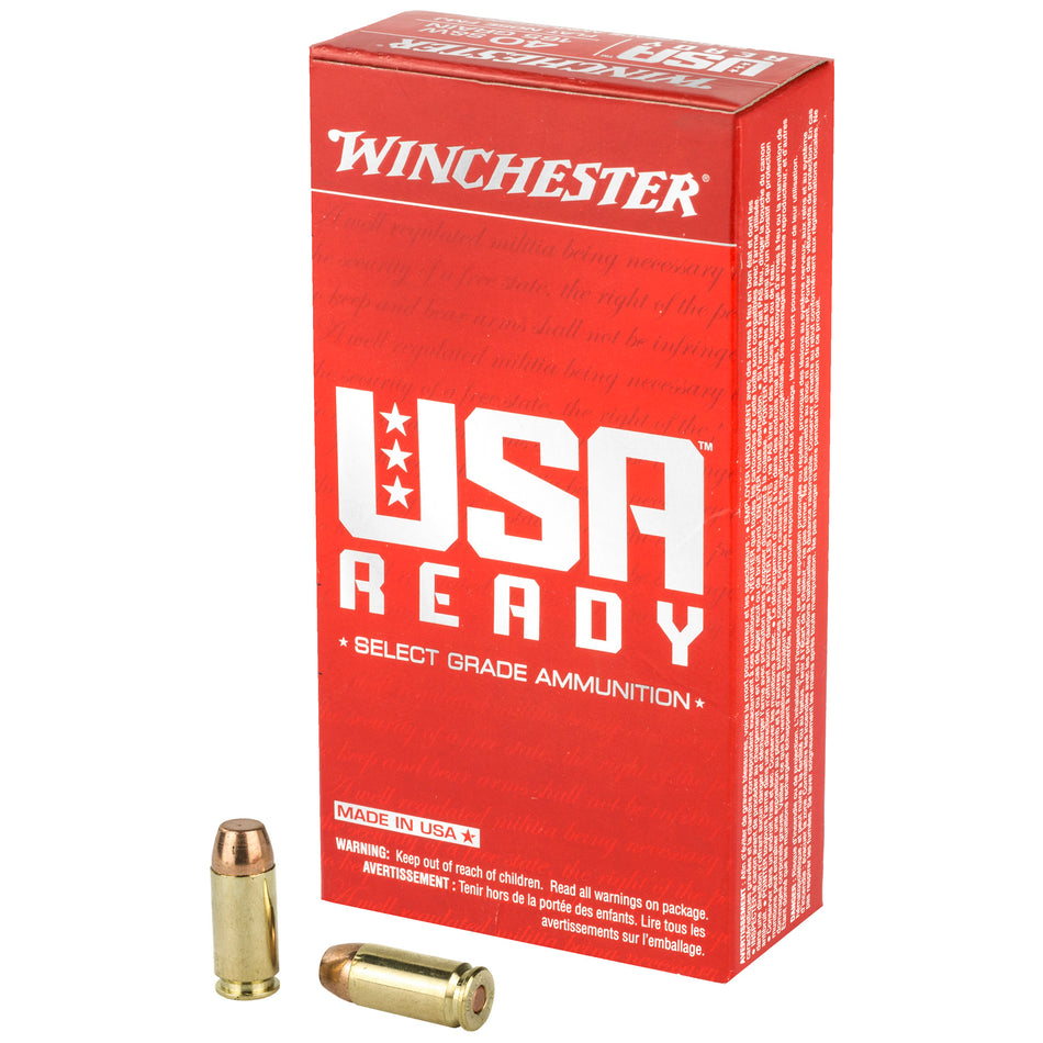 Winchester .40 S&W USA Ready Full Metal Jacket Flat Nose 165 Grain 50/Box