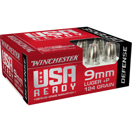 Winchester 9mm Luger / Parabellum USA Ready Defense Hex-Vent +P Jacketed Hollow Point 124 Grain 20/Box