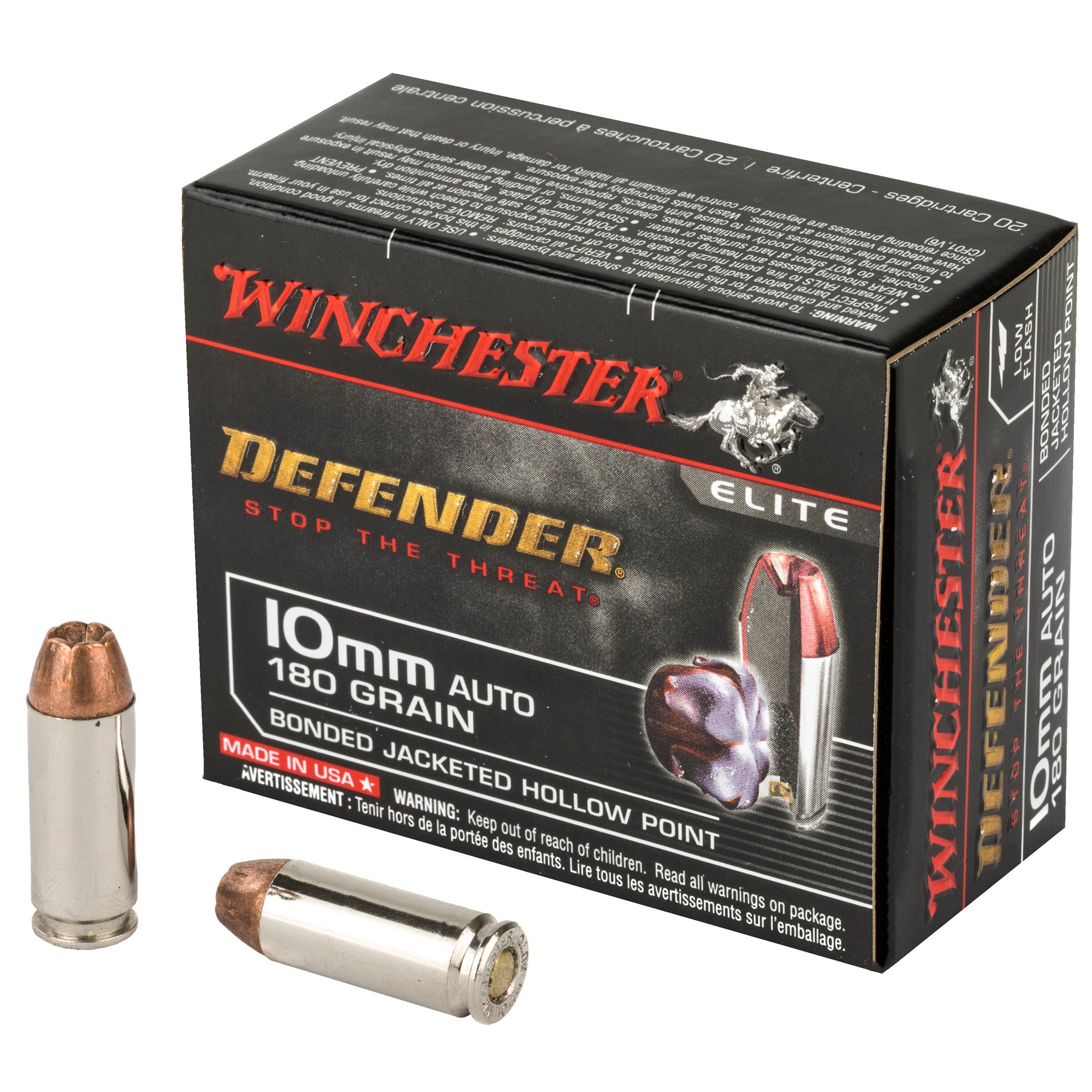 Winchester 10mm Auto Defender Bonded Jacket Hollow Point 180 Grain 20/Box