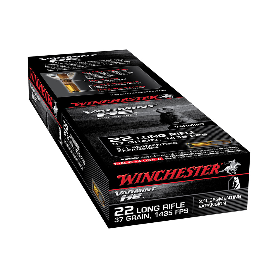 Winchester .22 Long Rifle Varmint High Energy Fragmenting Hollow Point 37 Grain 50/Box