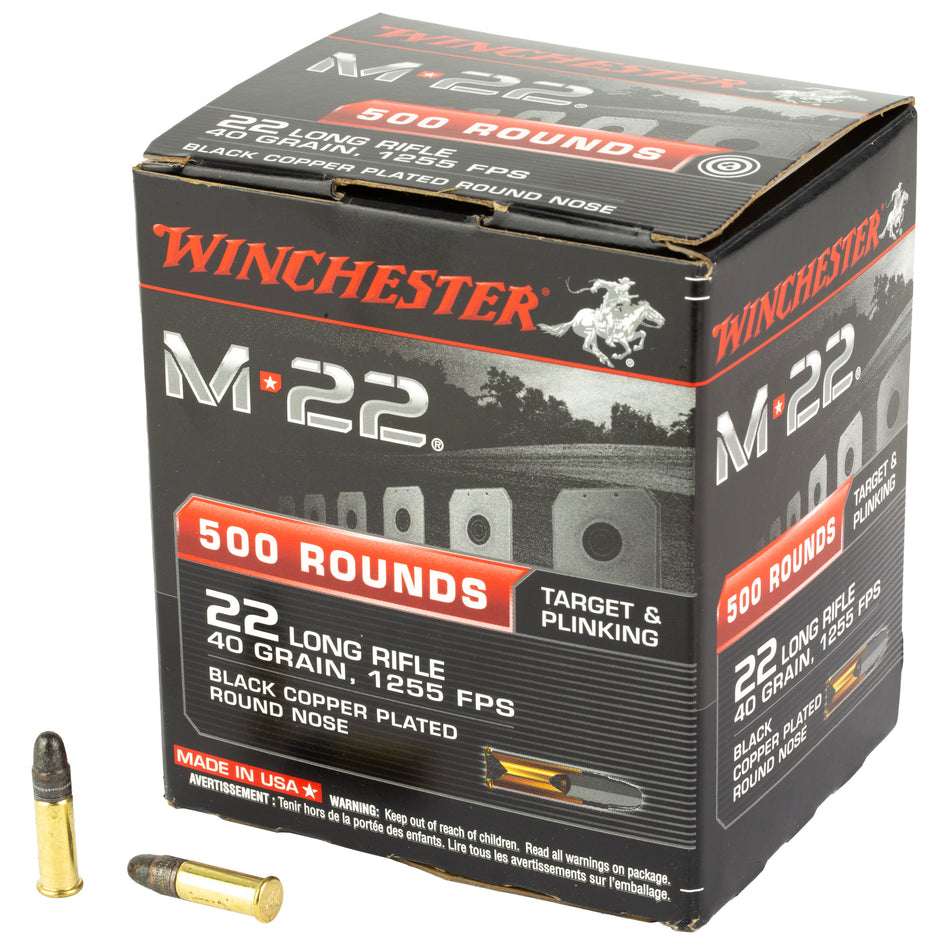 Winchester .22 Long Rifle M-22 Black Copper Plated Round Nose 40 Grain 500/Box