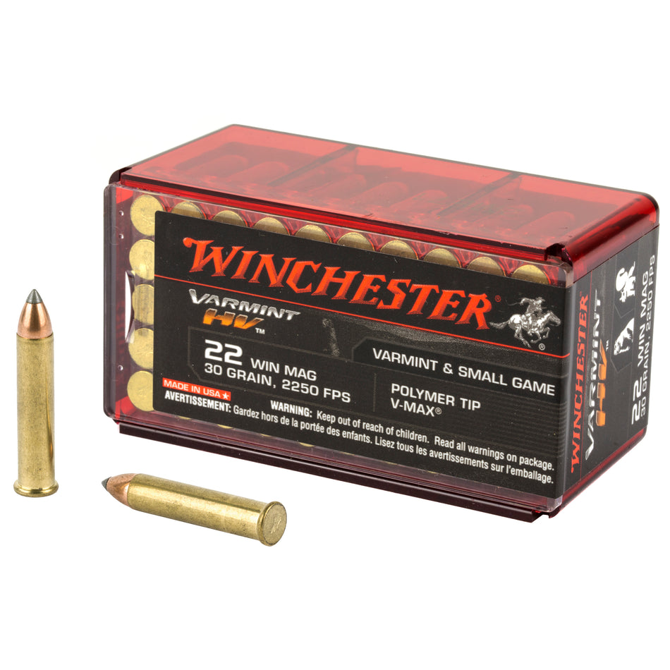 Winchester .22 Magnum / WMR Varmint HV Polymer Tip V-Max 30 Grain 50/Box