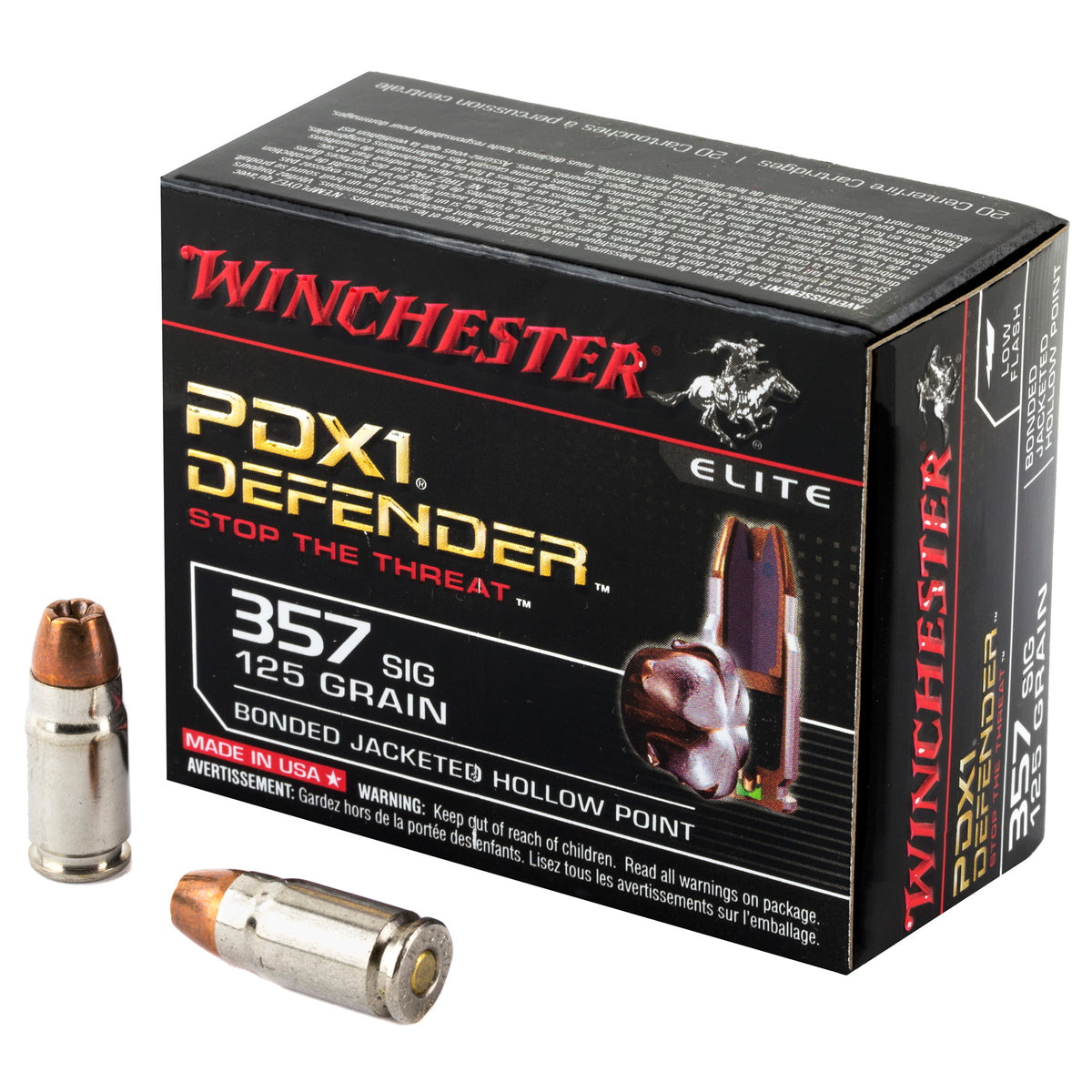Winchester .357 Sig PDX1 Defender Elite Bonded Jacket Hollow Point 125 Grain 20/Box