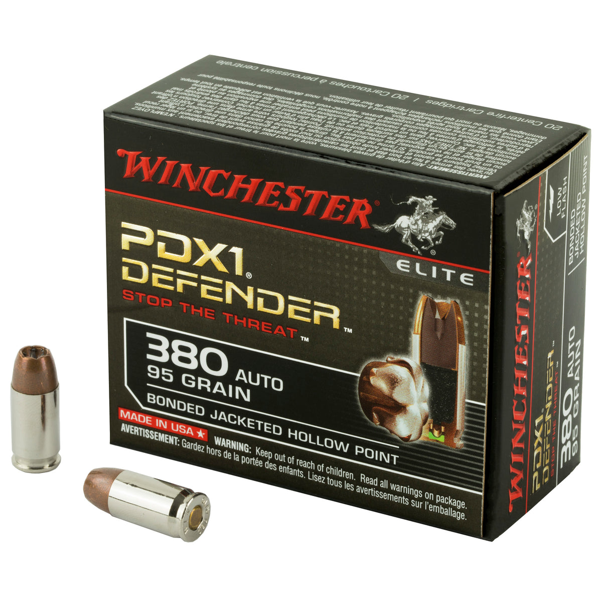Winchester .380 ACP/Auto PDX1 Defender Elite Bonded Jacket Hollow Point 95 Grain 20/Box