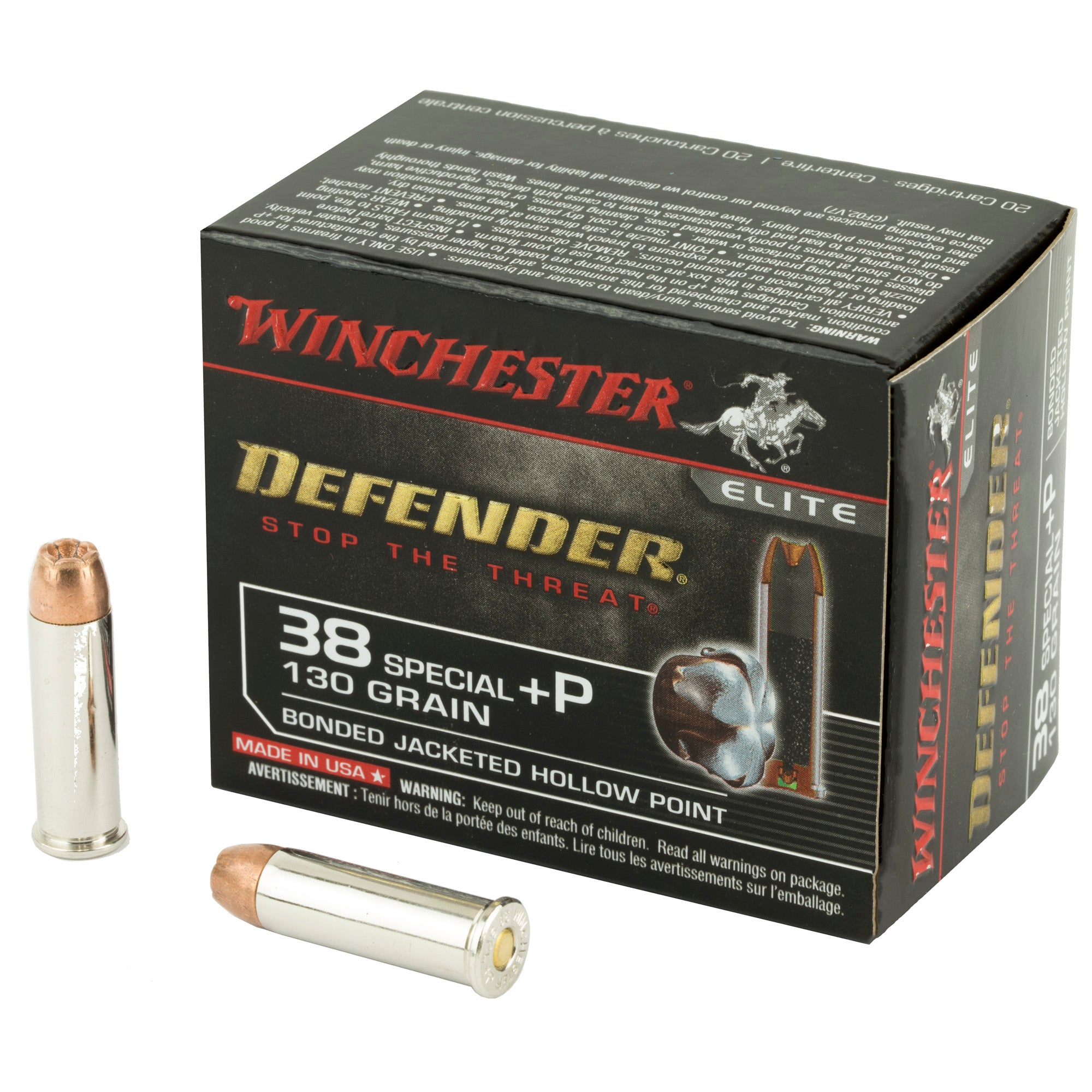 Winchester .38 Special PDX1 Defender +P Bonded Jacket Hollow Point 130 Grain 20/Box