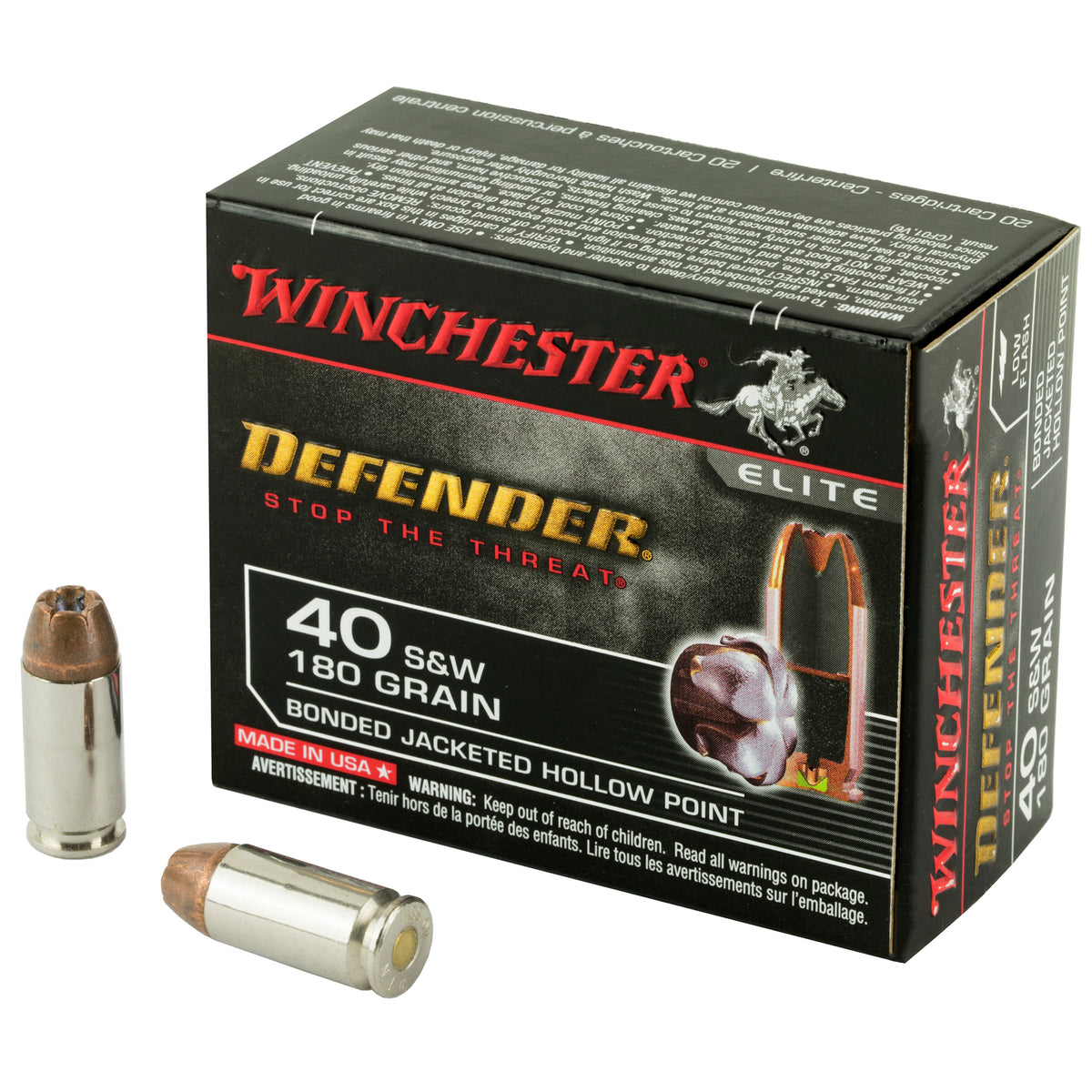 Winchester .40 S&W Defender Bonded Jacket Hollow Point 180 Grain 20/Box