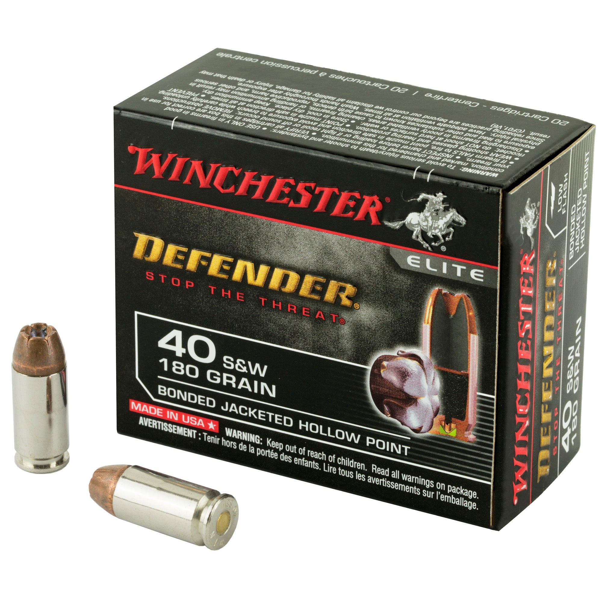 Winchester .40 S&W Defender Bonded Jacket Hollow Point 180 Grain 20/Box