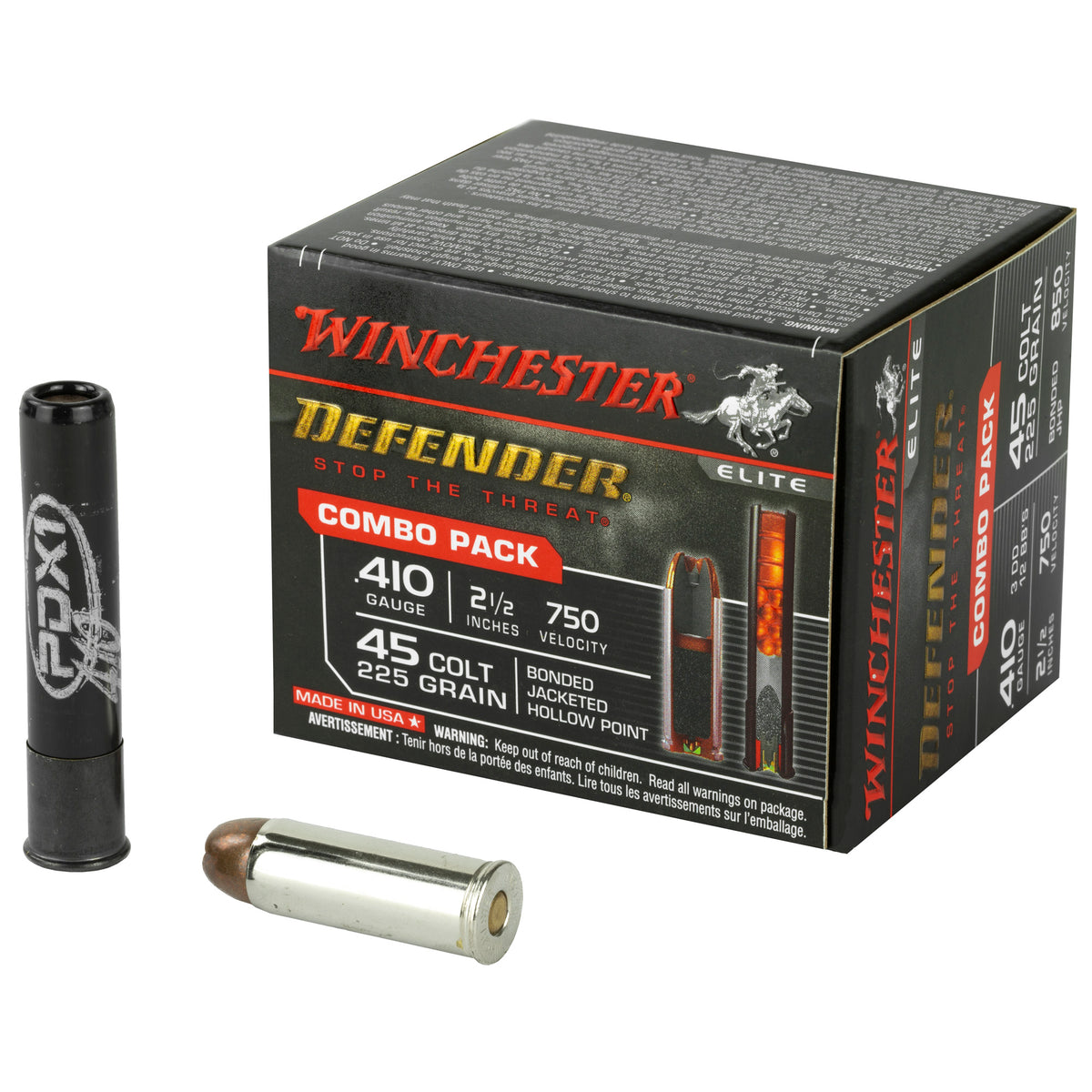 Winchester .410 Bore PDX1 Defender Combo JACKETED HOLLOW POINT / 3 Defense Discs + 12 BBs Slug / Buckshot 1 oz 2.5 in 20/Box