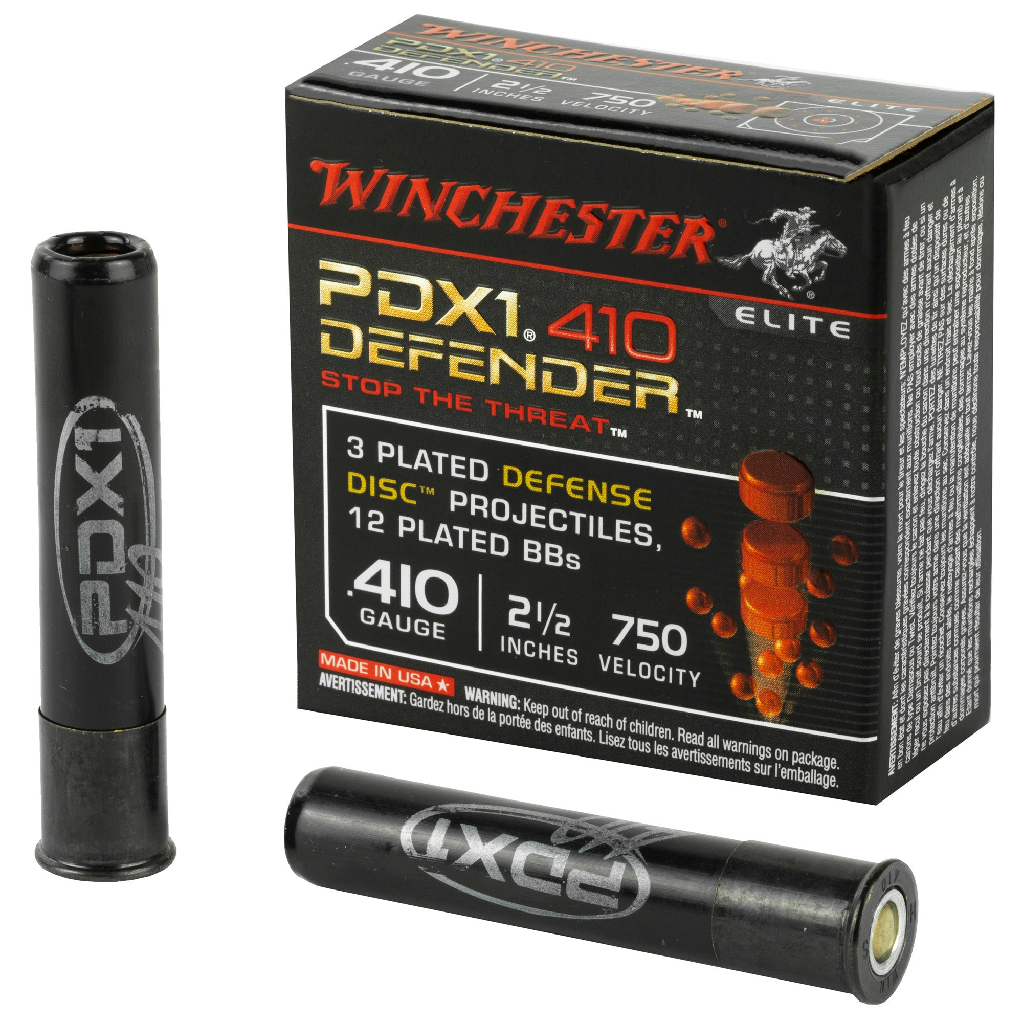 Winchester .410 Bore PDX1 Defender 3 Defense Discs/12 BB Pellets PDX1 Defender Discs / BBs 1-1/4 oz 2.5 in 10/Box