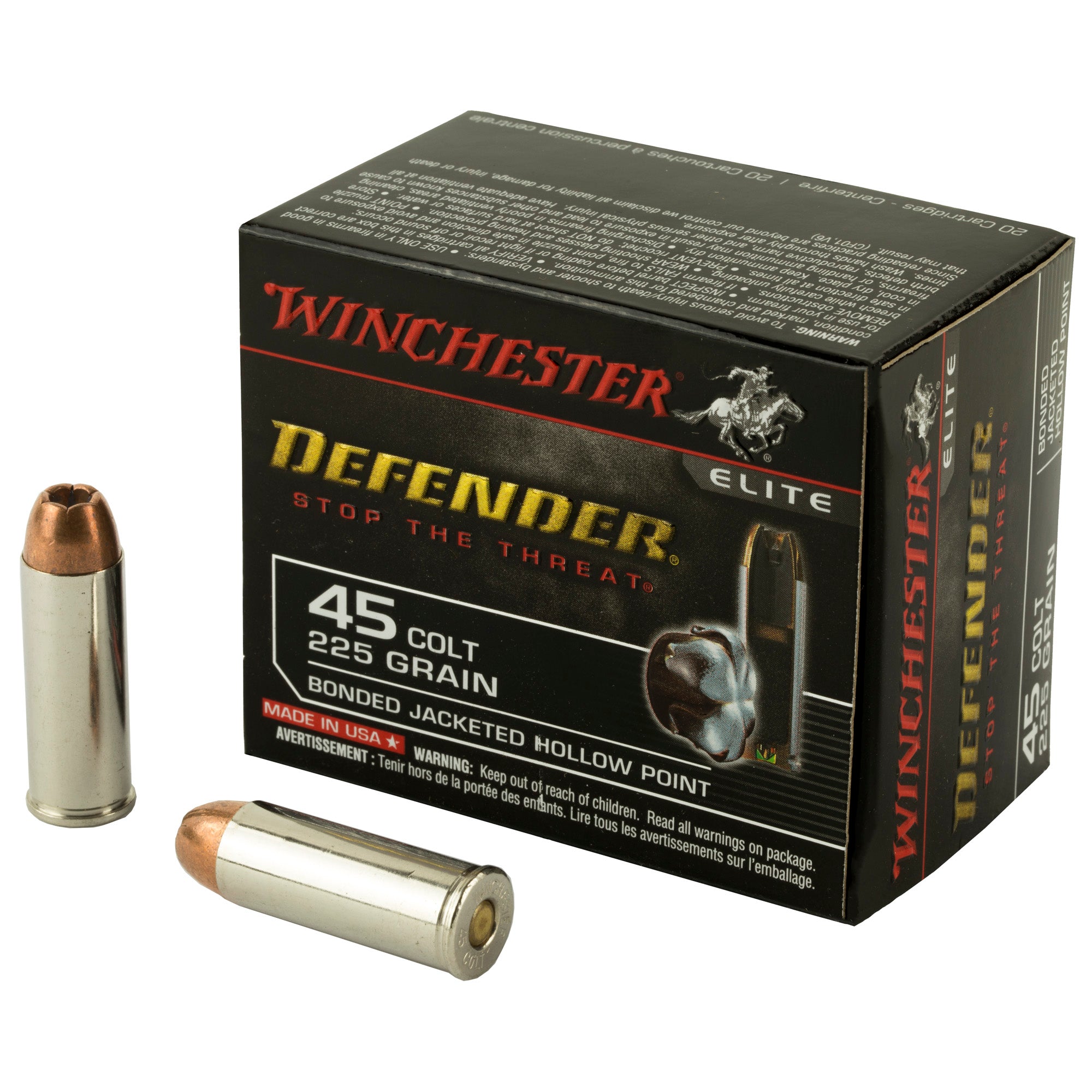 Winchester .45 Long Colt PDX1 Defender Elite Bonded Jacket Hollow Point 225 Grain 20/Box