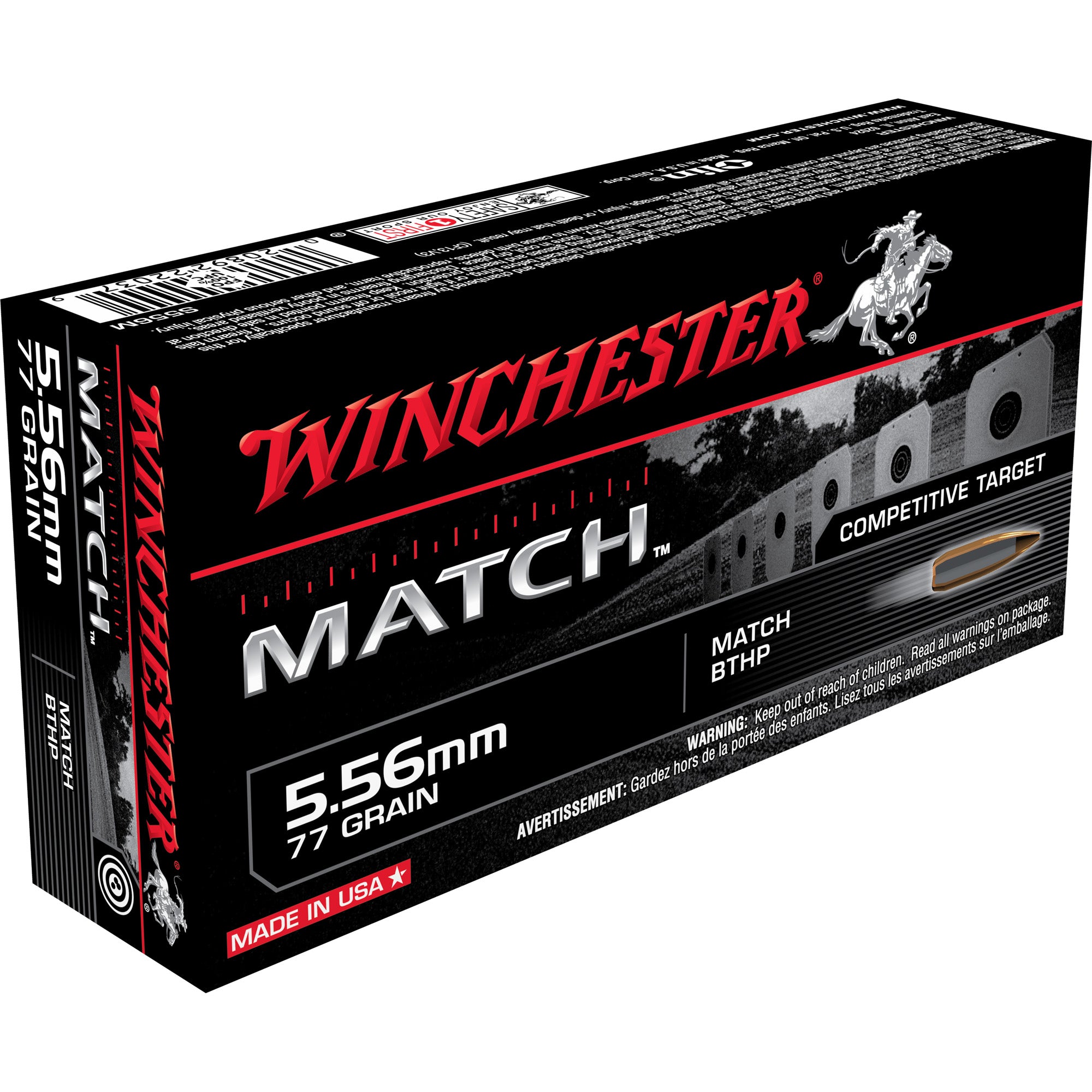 Winchester 5.56x45mm NATO Match Sierra MatchKing Boat Tail Hollow Point 77 Grain 20/Box