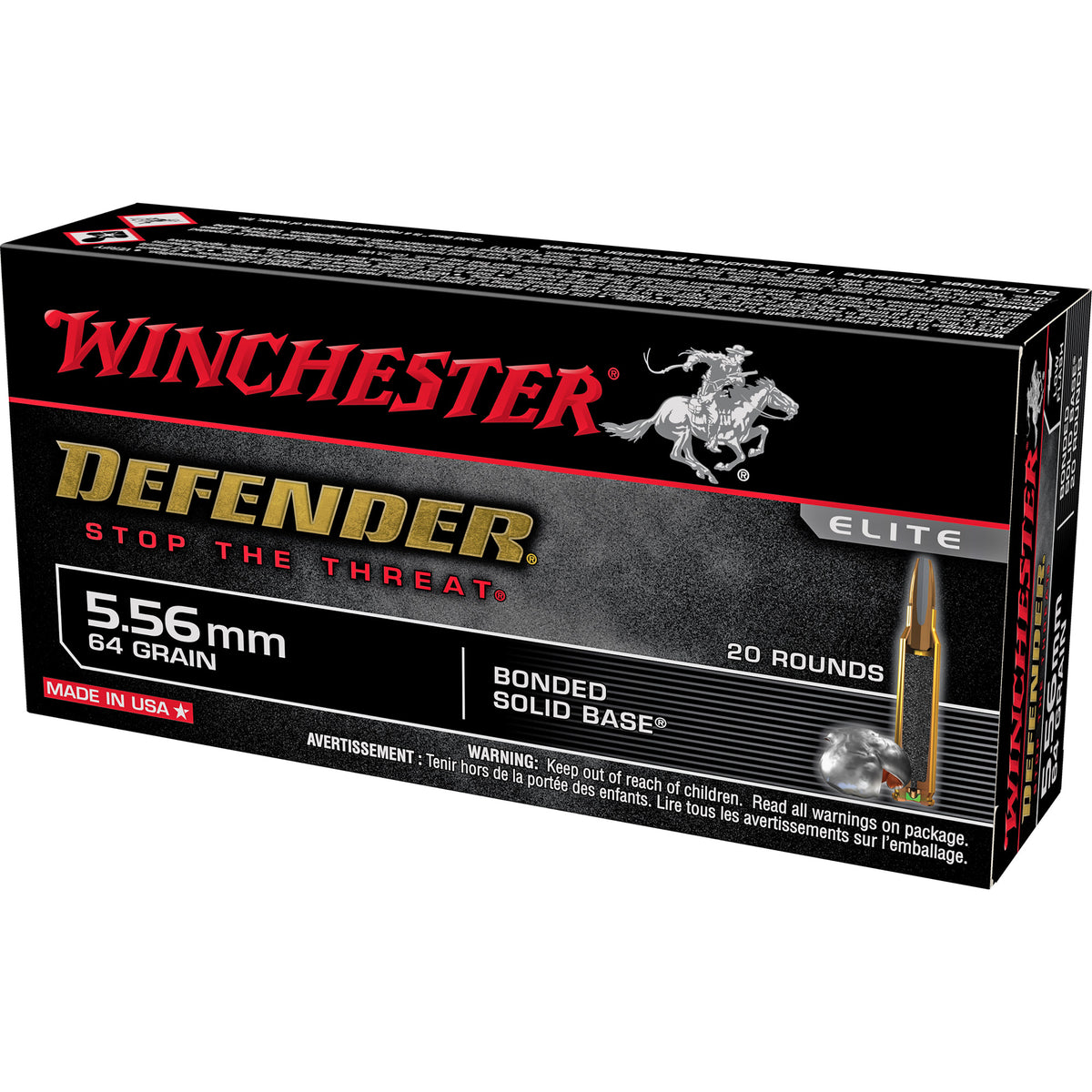 Winchester 5.56x45mm NATO Defender Bonded Solid Base 64 Grain 20/Box
