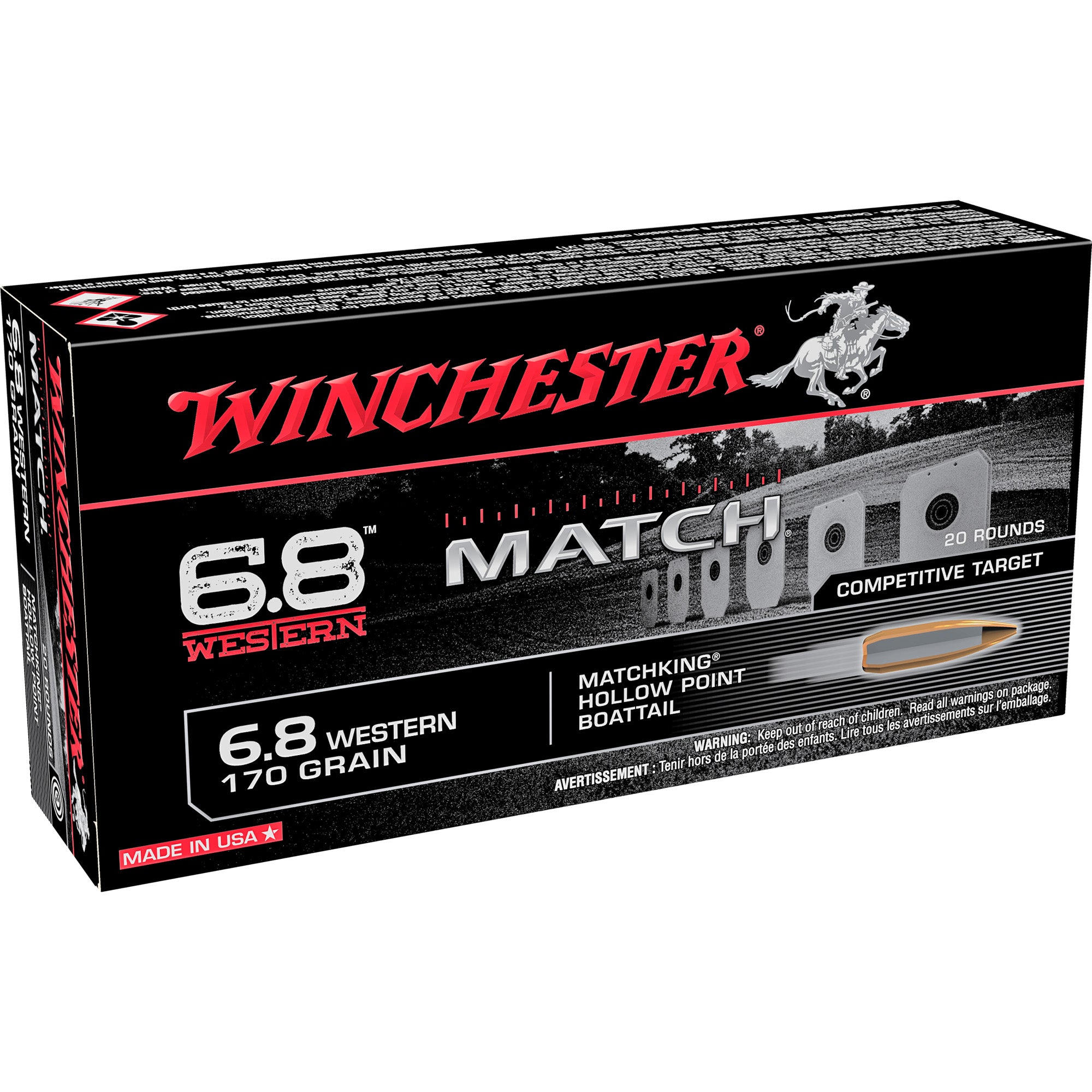 Winchester 6.8 Western Match Sierra MatchKing Boat Tail Hollow Point 170 Grain 20/Box