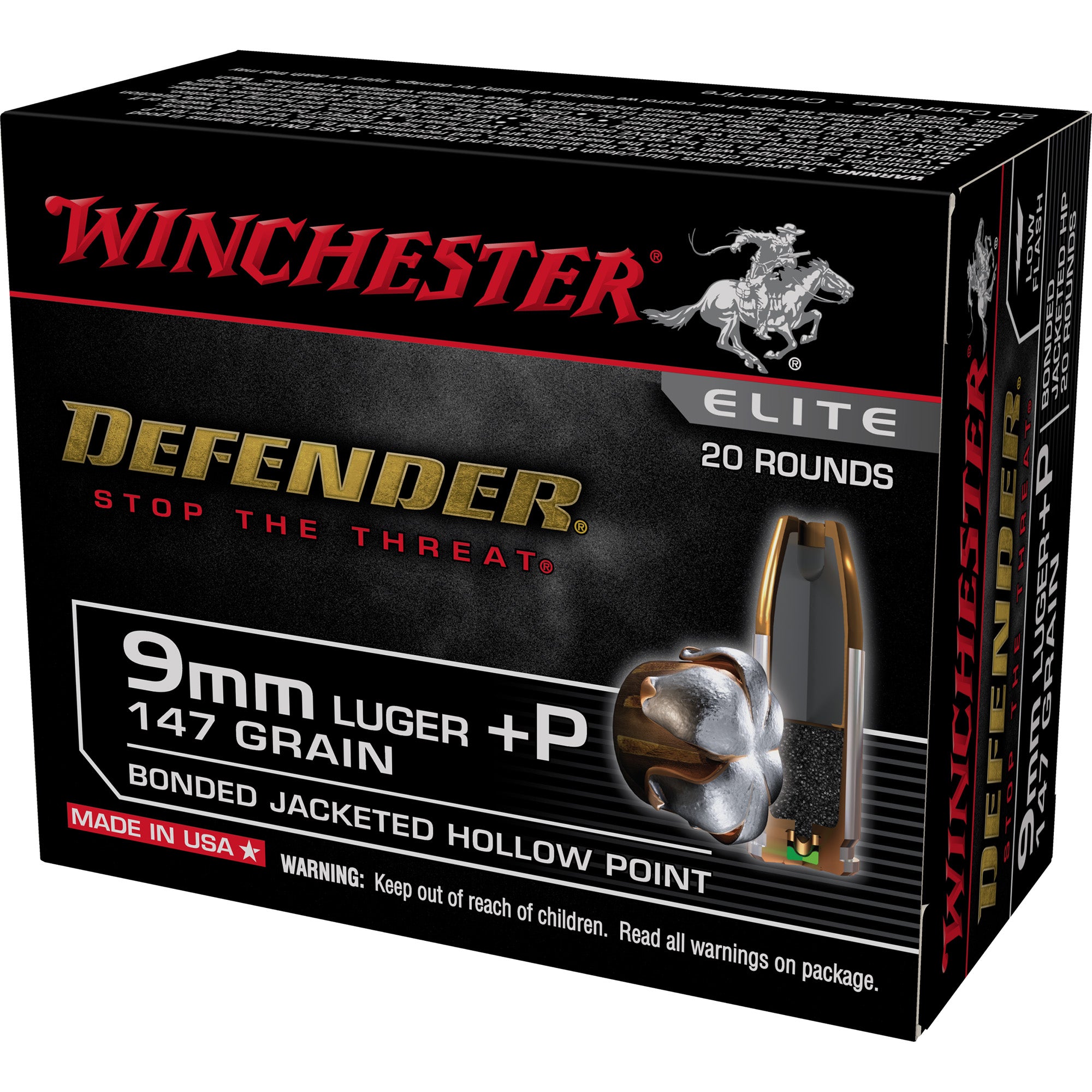 Winchester 9mm Luger / Parabellum PDX1 Defender +P Bonded Jacket Hollow Point 147 Grain 20/Box